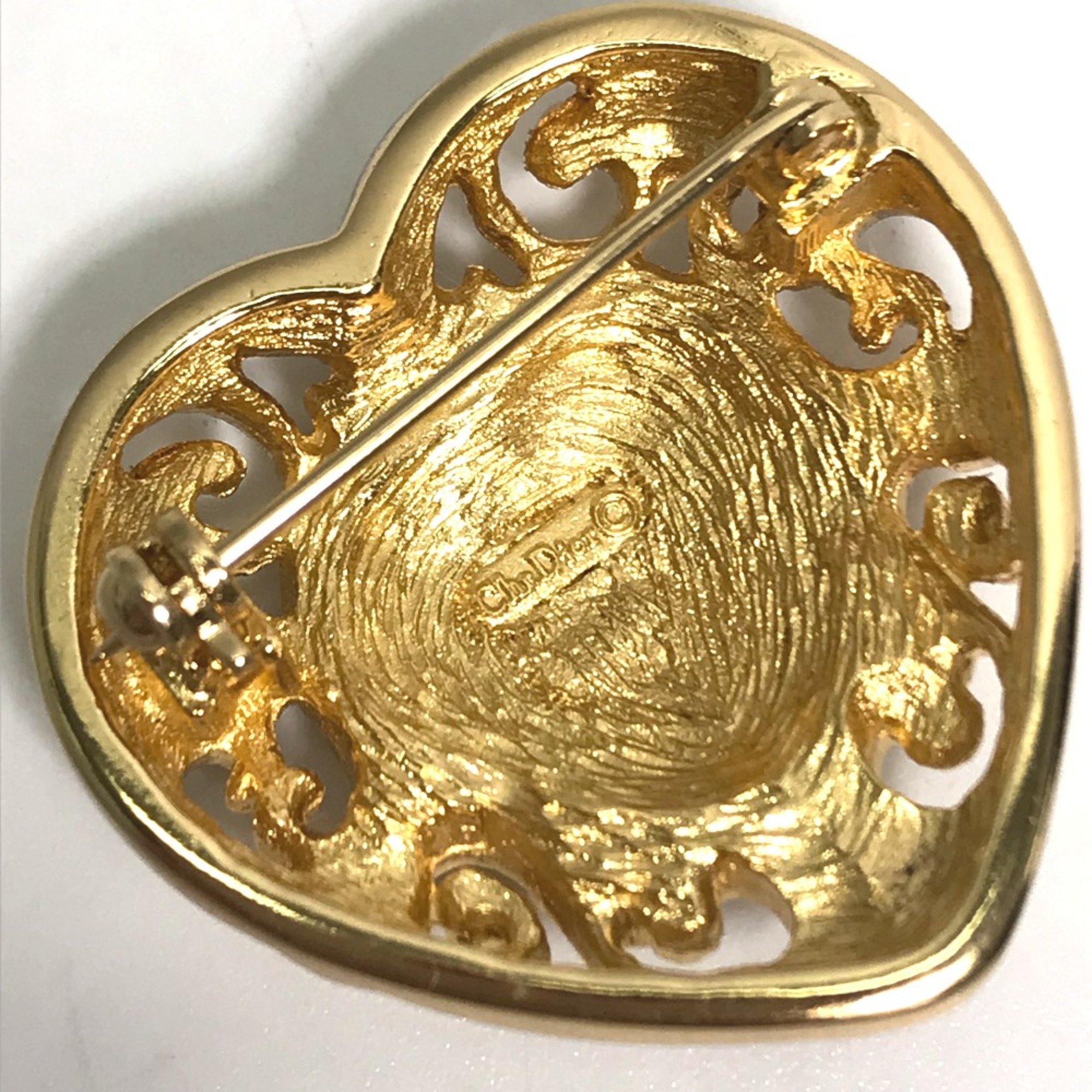 Christian CHRISTIAN DIOR heart Accessories Brooch Gold