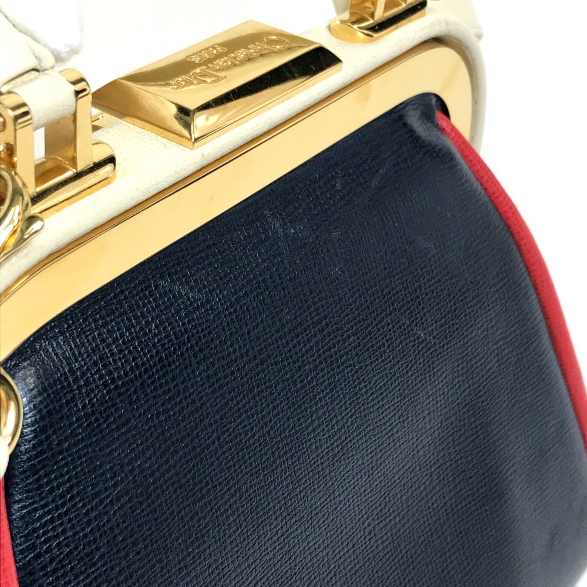 Christian CHRISTIAN DIOR Tricolor Vintage Bag 2WAYShoulder Bag Hand Bag Navy x WhiteBased x Red GoldHardware