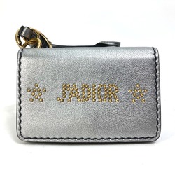 CHRISTIAN DIOR Pass Case Card Case Key Holder Bag Charm Bifold Card Case Silver Gold