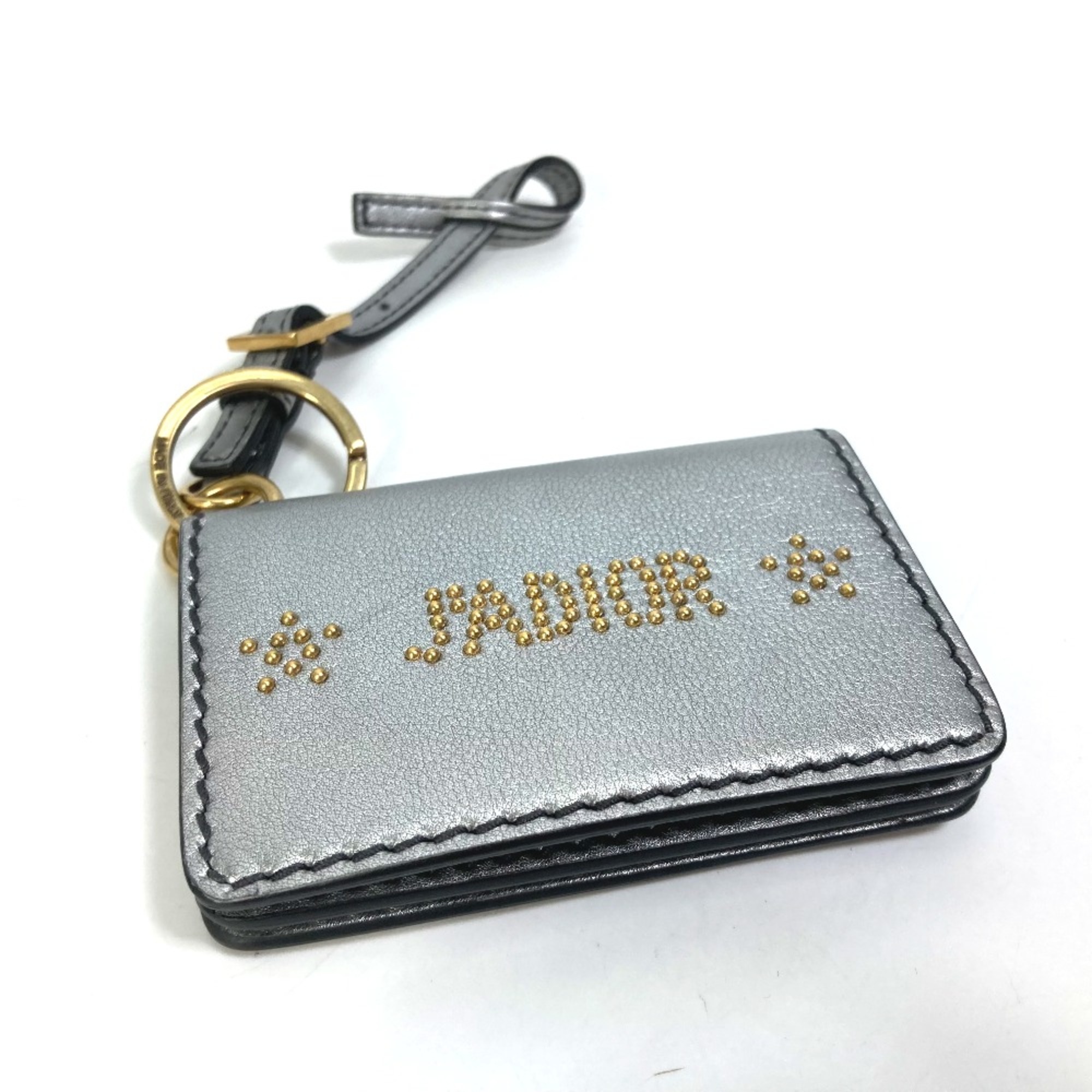 CHRISTIAN DIOR Pass Case Card Case Key Holder Bag Charm Bifold Card Case Silver Gold