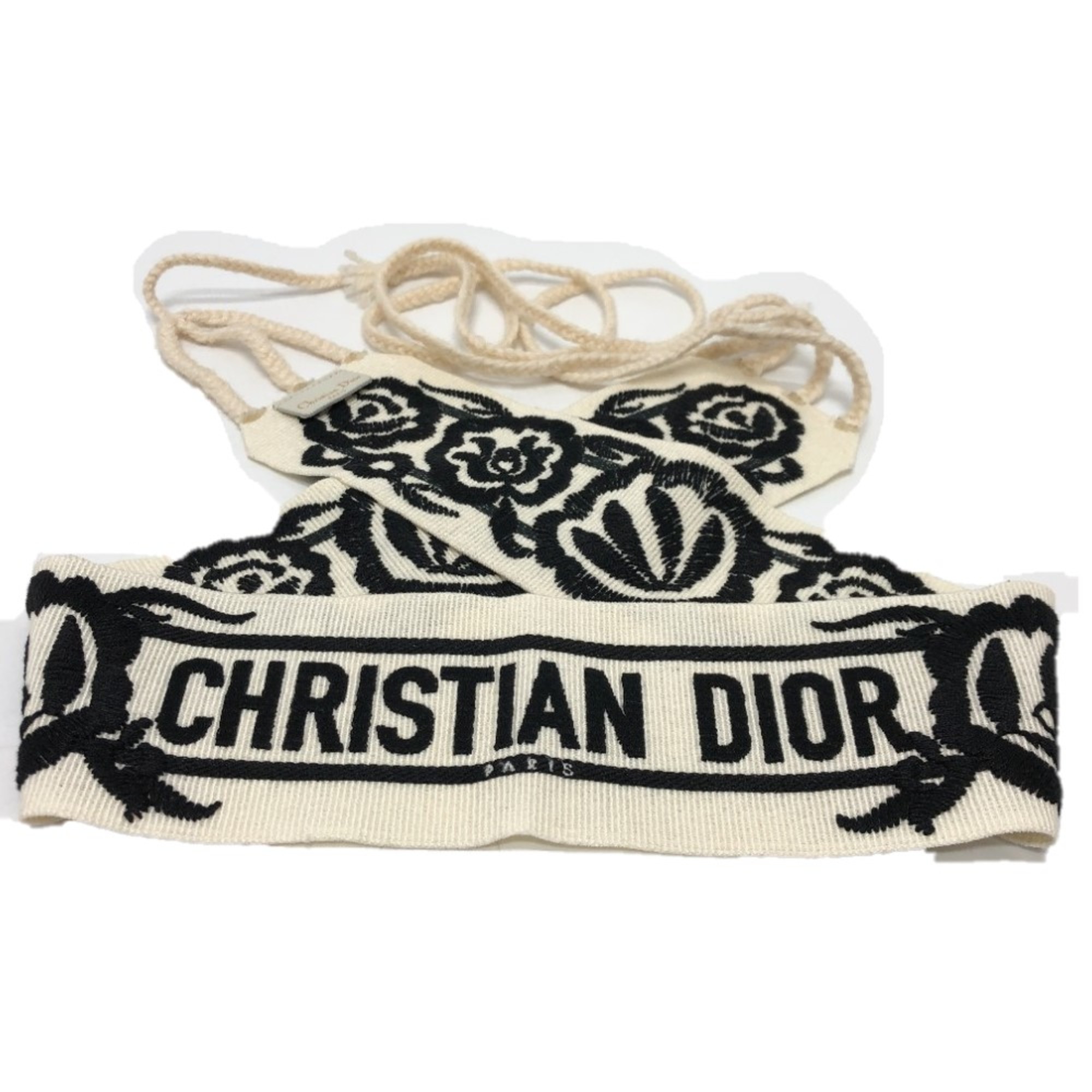 CHRISTIAN DIOR Logo embroidery belt White Black