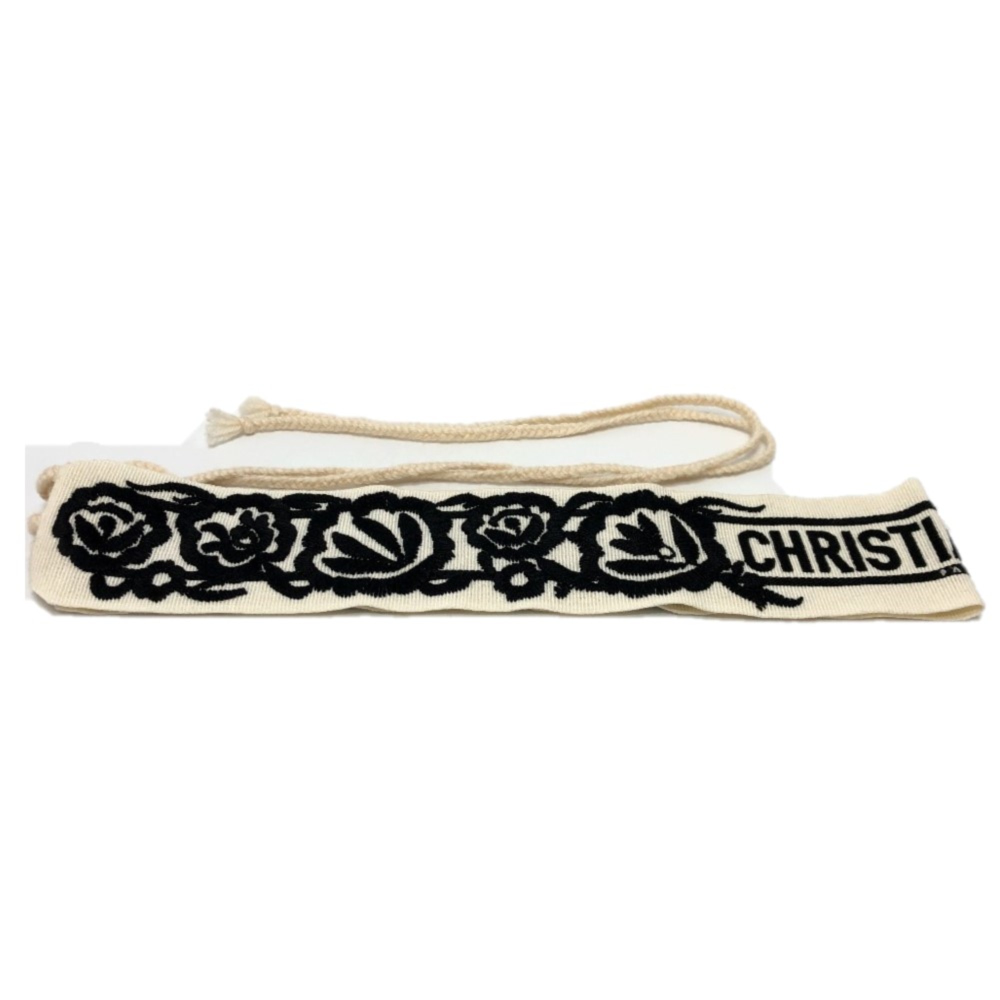 CHRISTIAN DIOR Logo embroidery belt White Black