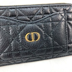 CHRISTIAN DIOR S5131UWHC_M900 Caro Cannage L-shaped zipper coin compartment wallet card case coin purse Black GoldHardware