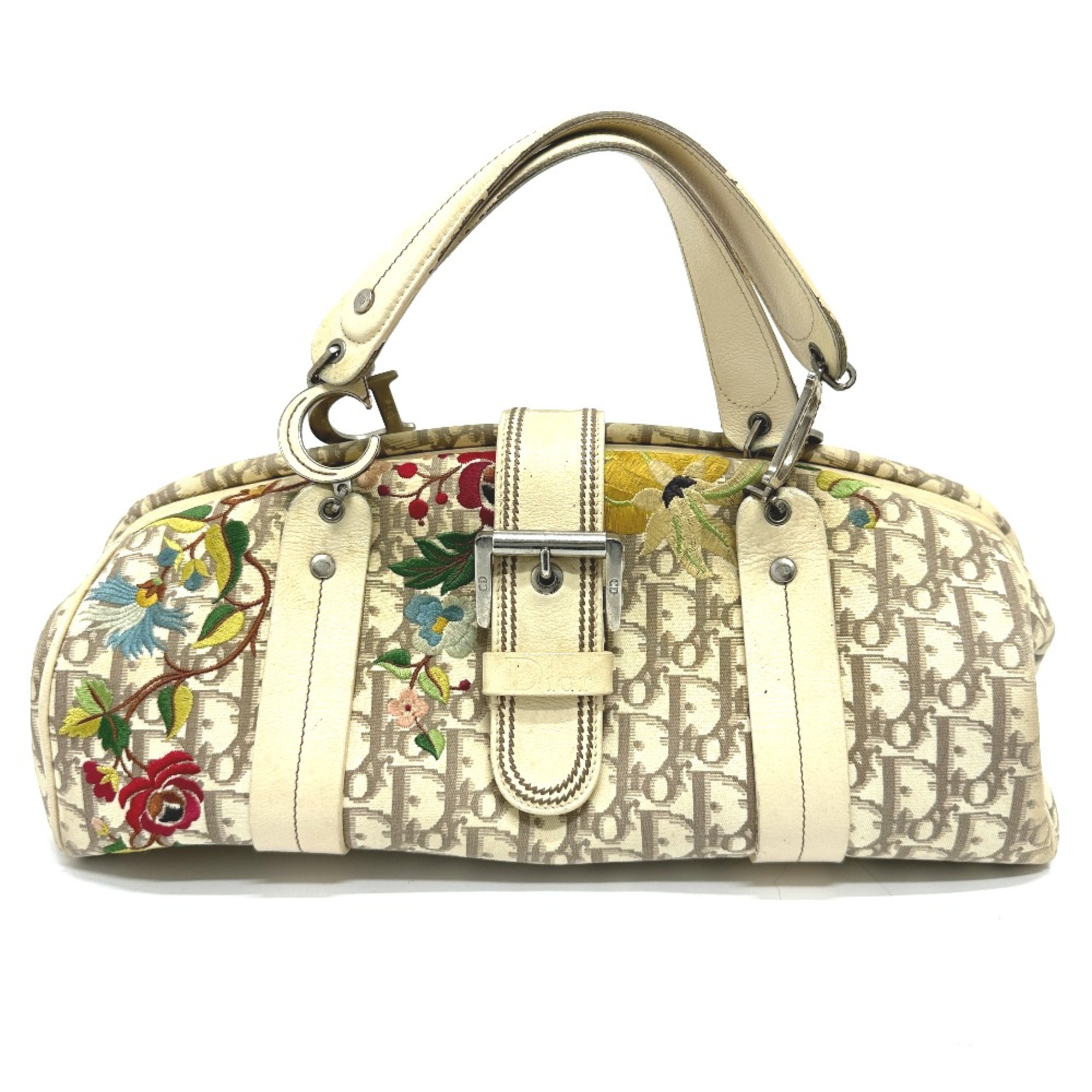 CHRISTIAN DIOR Kisslock Boston Hand Bag Beige Multicolore/SilverHardware