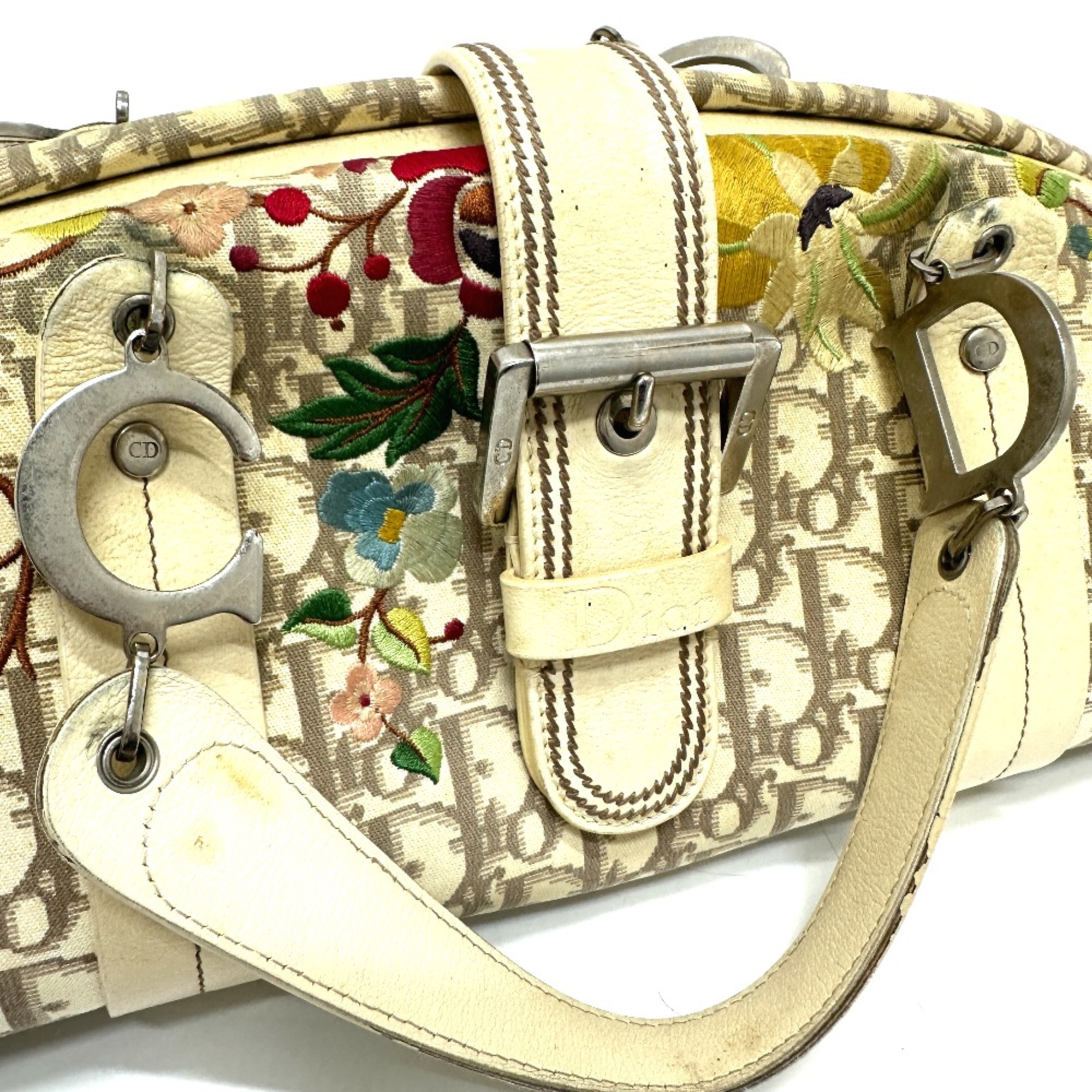 CHRISTIAN DIOR Kisslock Boston Hand Bag Beige Multicolore/SilverHardware