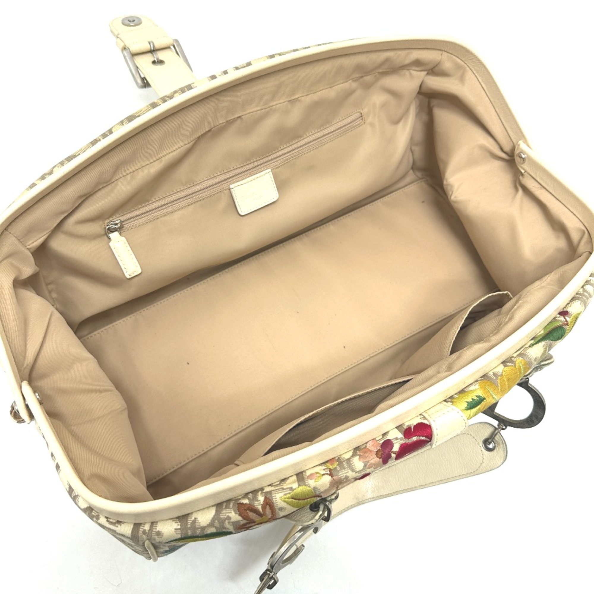 CHRISTIAN DIOR Kisslock Boston Hand Bag Beige Multicolore/SilverHardware