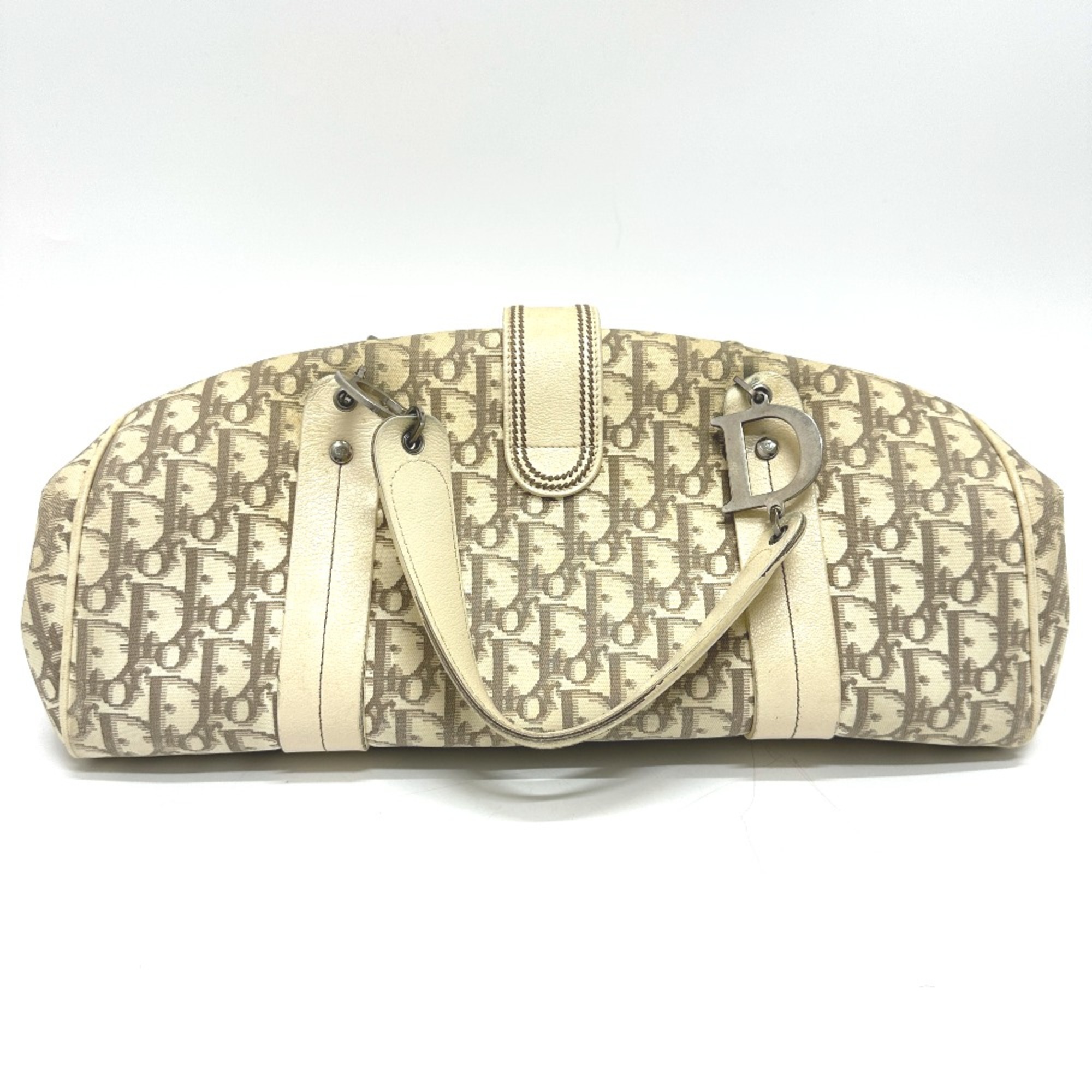 CHRISTIAN DIOR Kisslock Boston Hand Bag Beige Multicolore/SilverHardware