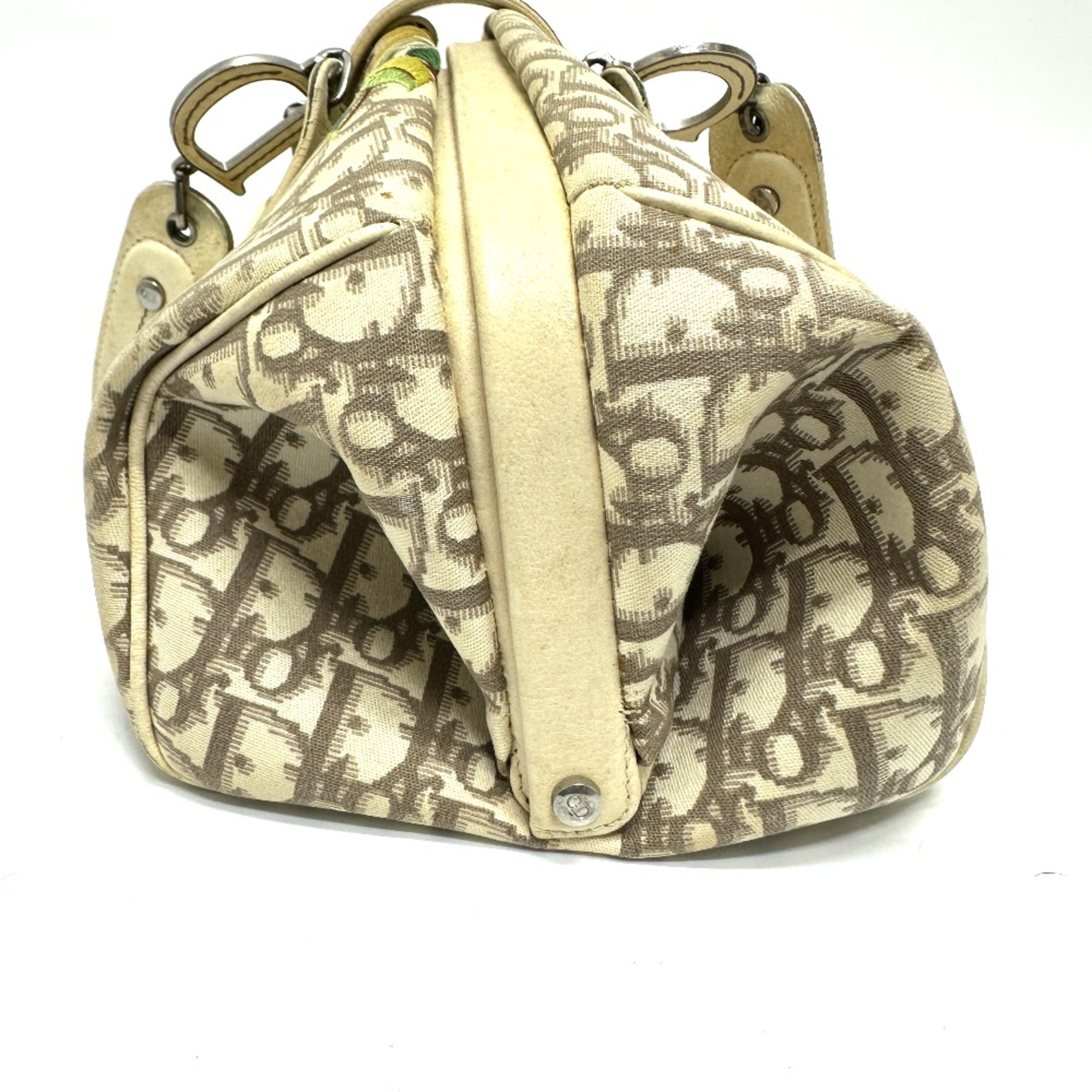 CHRISTIAN DIOR Kisslock Boston Hand Bag Beige Multicolore/SilverHardware