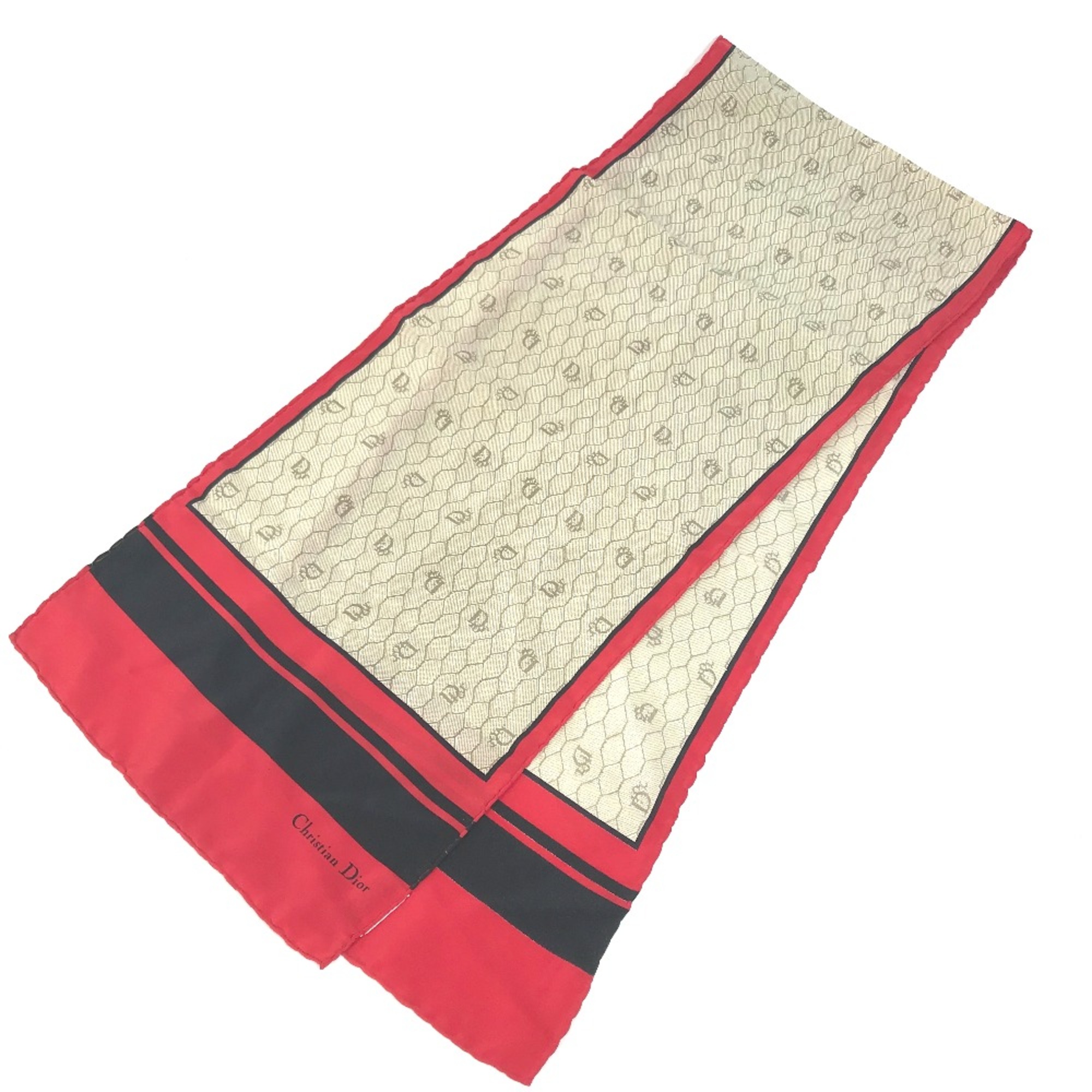 CHRISTIAN DIOR Honeycomb handkerchief Scarf Beige x Red x Black