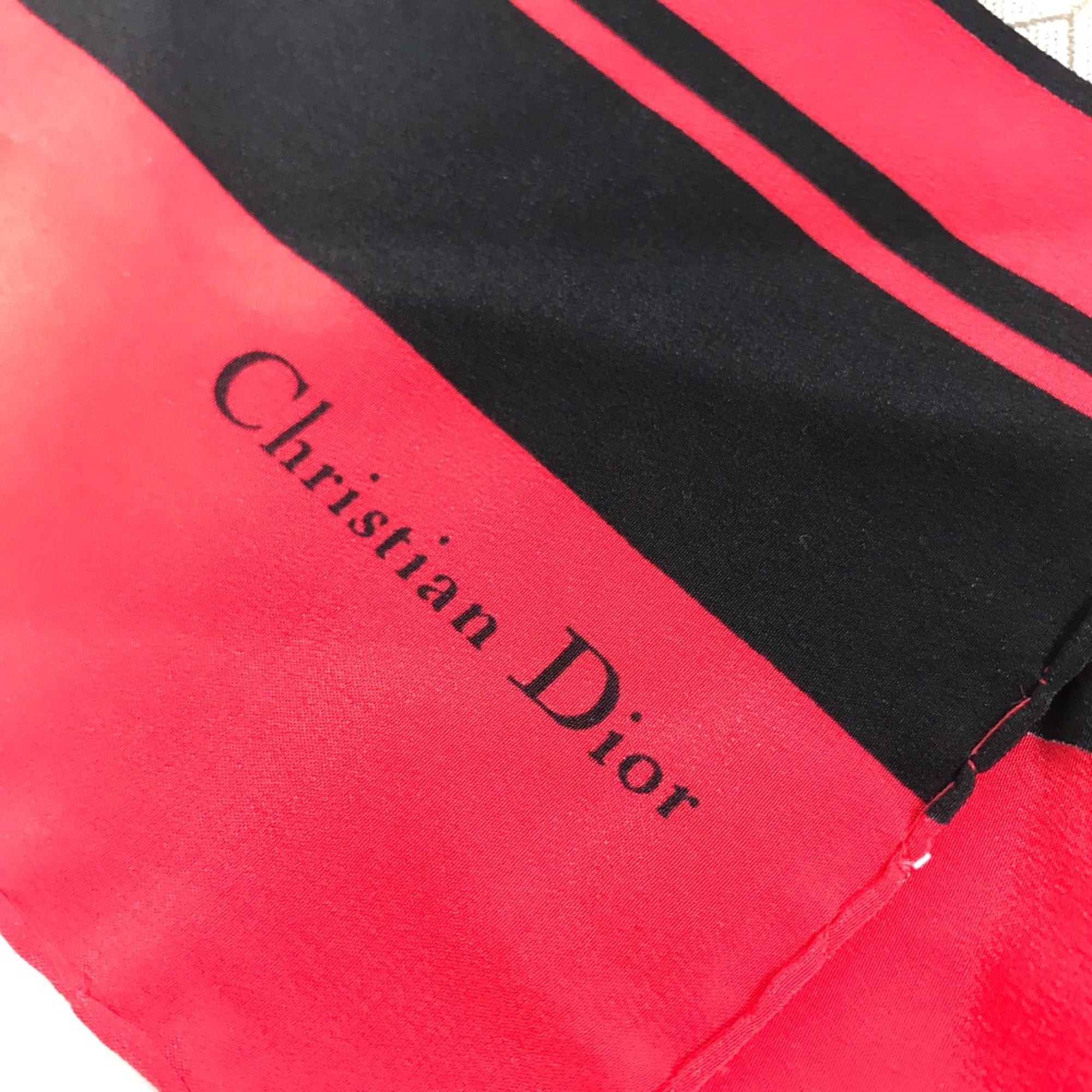 CHRISTIAN DIOR Honeycomb handkerchief Scarf Beige x Red x Black