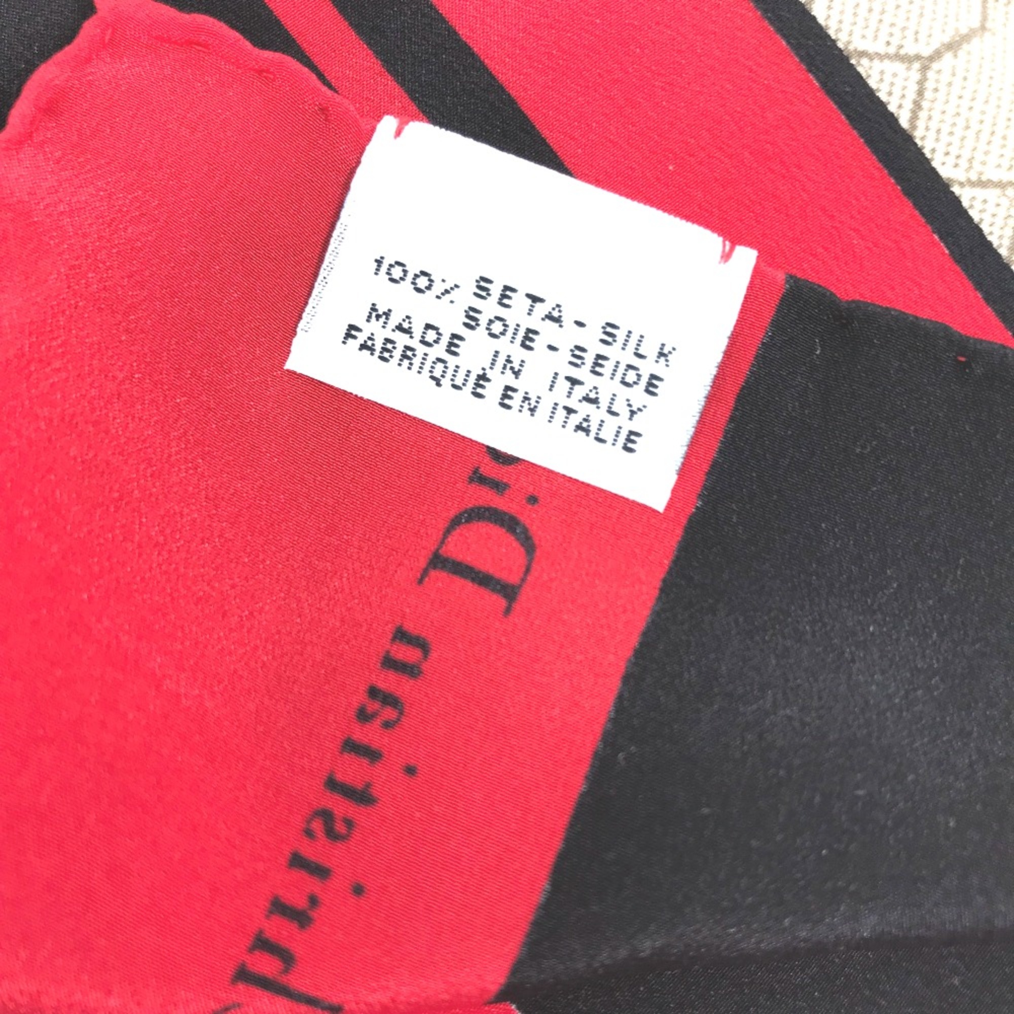 CHRISTIAN DIOR Honeycomb handkerchief Scarf Beige x Red x Black