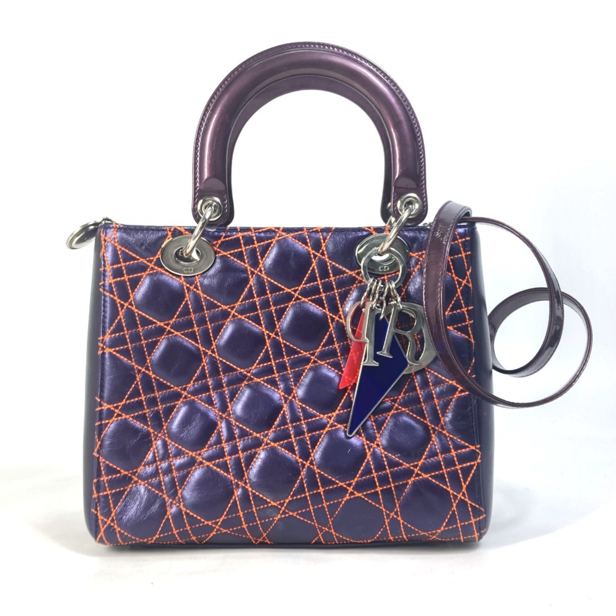 CHRISTIAN DIOR Cannage Quilted bag Crossbody Hand Bag purple Orange