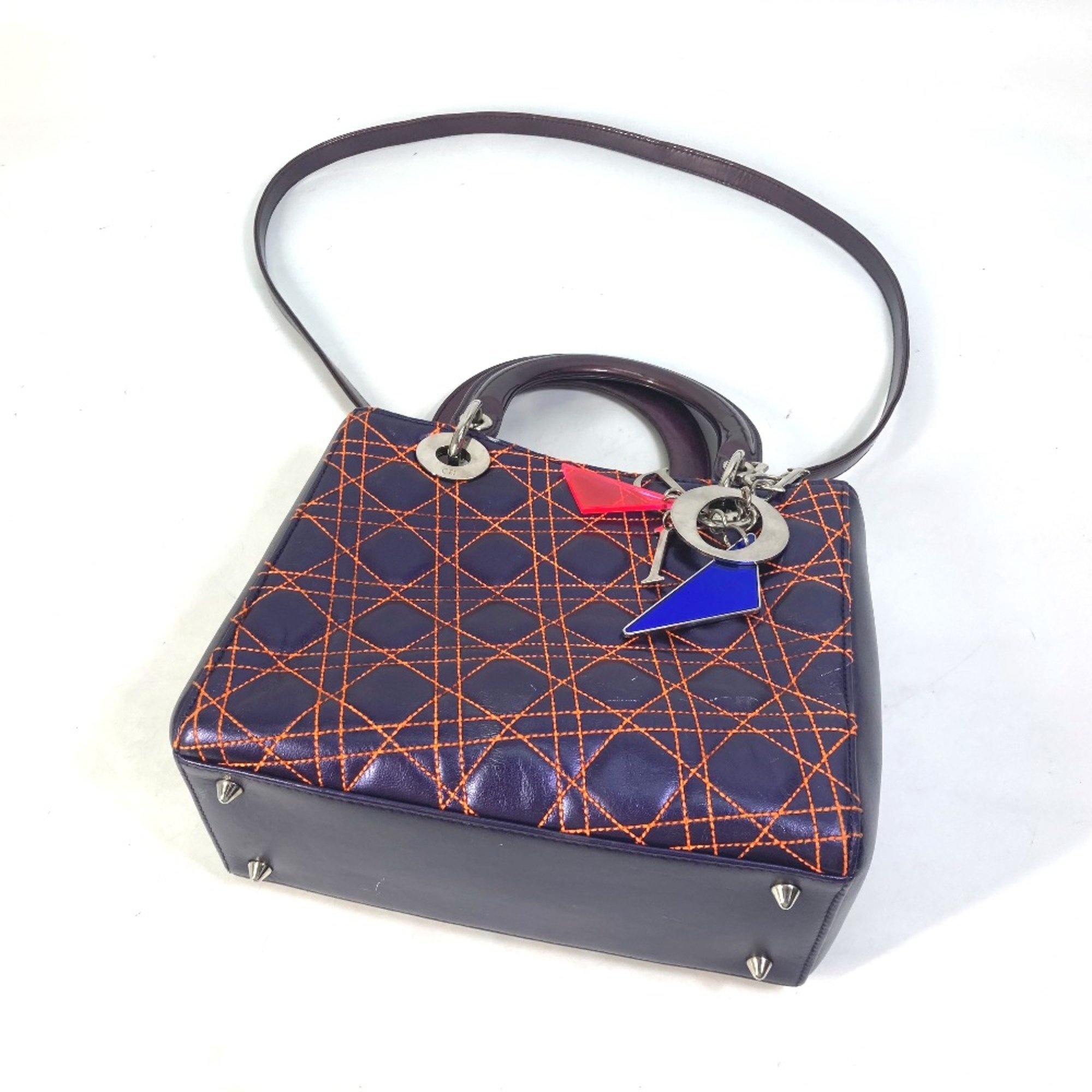 CHRISTIAN DIOR Cannage Quilted bag Crossbody Hand Bag purple Orange