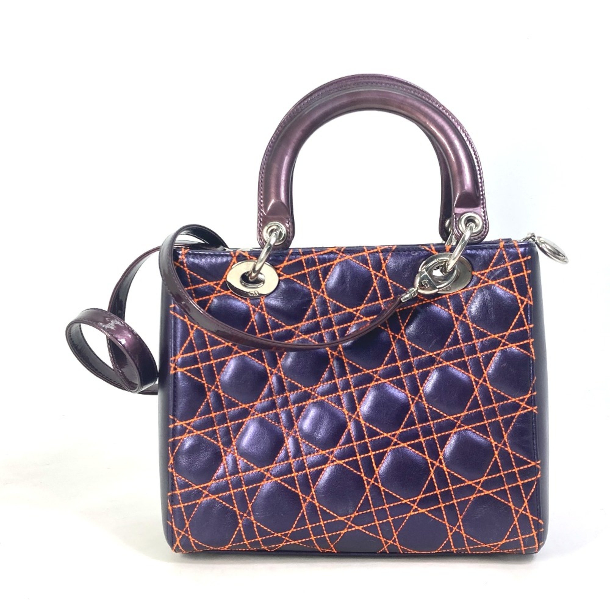 CHRISTIAN DIOR Cannage Quilted bag Crossbody Hand Bag purple Orange