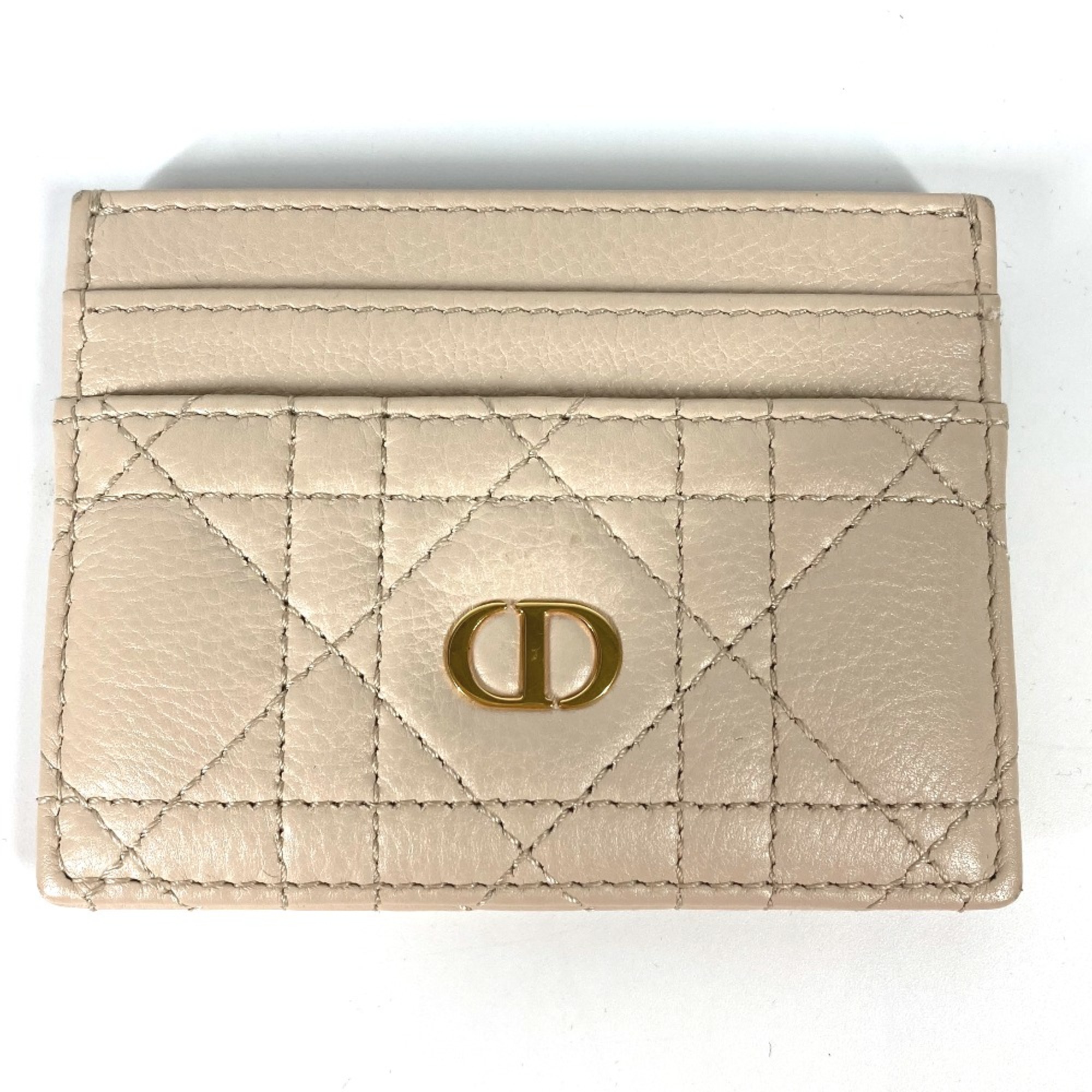 CHRISTIAN DIOR Cannage Business Card Holder Pass Case Card Case Beige