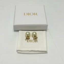 CHRISTIAN DIOR Logo CD Faux pearl stone Pierce Gold