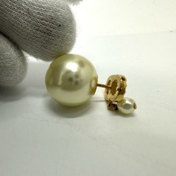 CHRISTIAN DIOR Logo CD Faux pearl stone Pierce Gold