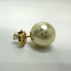 CHRISTIAN DIOR Logo CD Faux pearl stone Pierce Gold