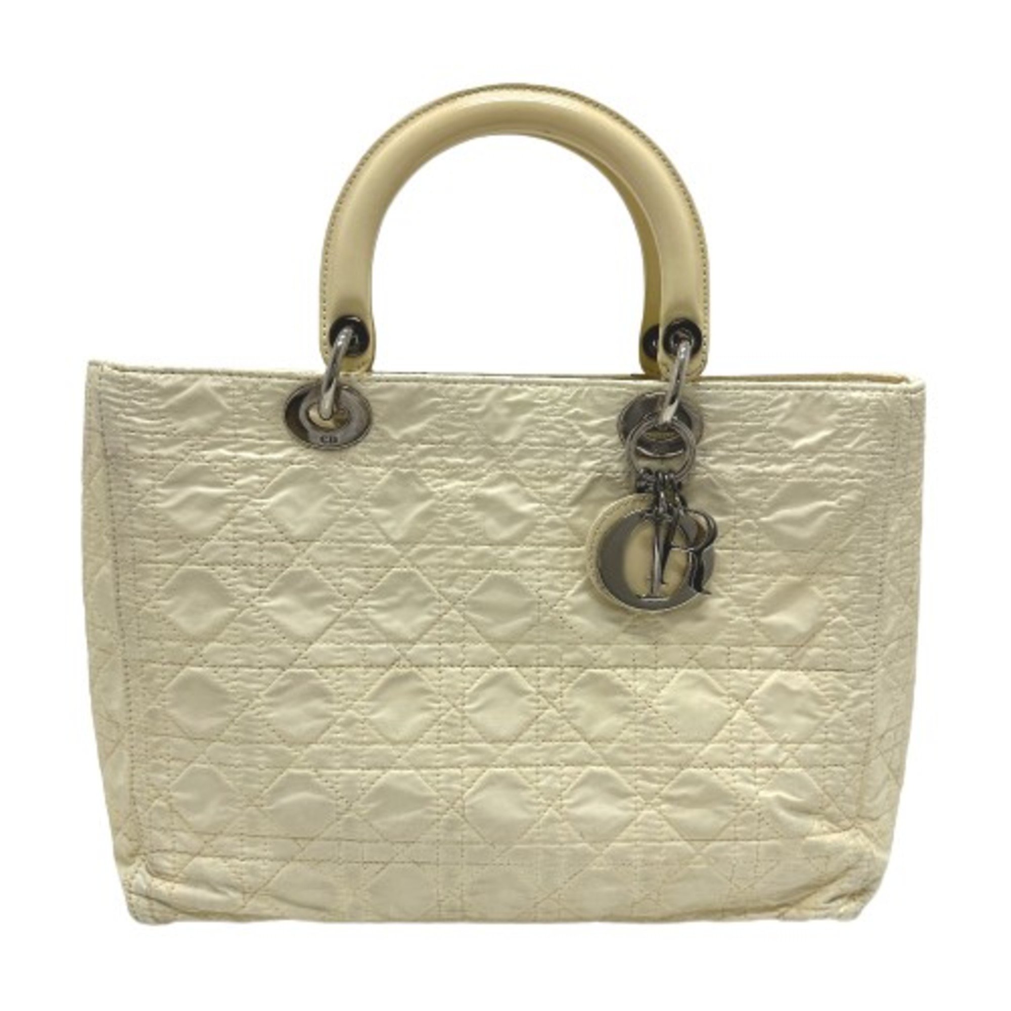 CHRISTIAN DIOR Cannage Quilted bag Hand Bag IvoryBased SilverHardware