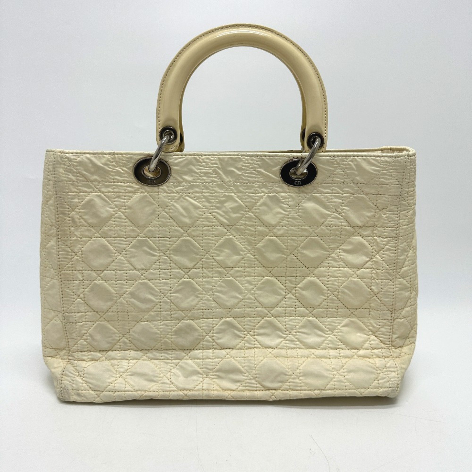 CHRISTIAN DIOR Cannage Quilted bag Hand Bag IvoryBased SilverHardware