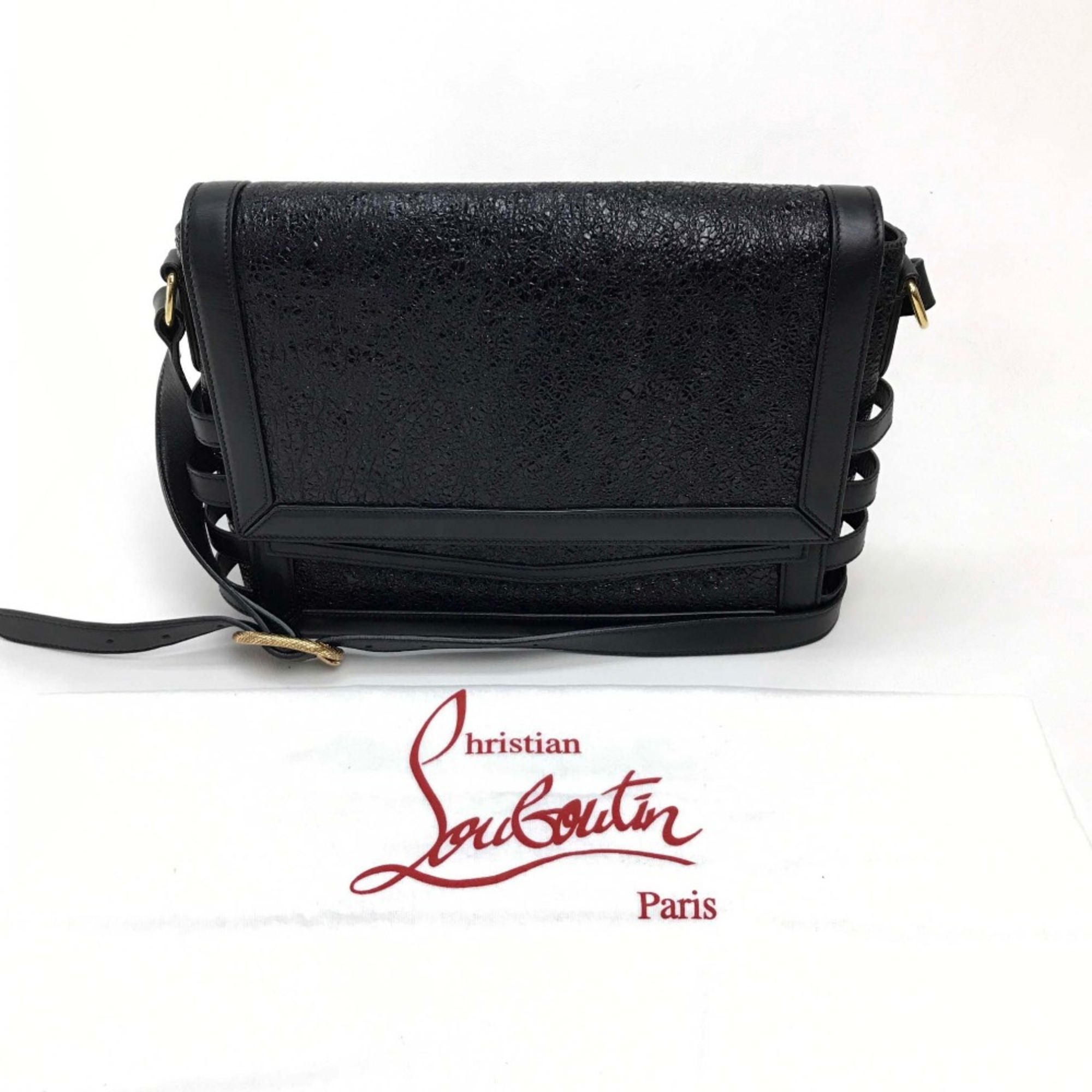 Christian Louboutin Shoulder Crossbody bag side button Shoulder Bag Black x GoldHardware Red