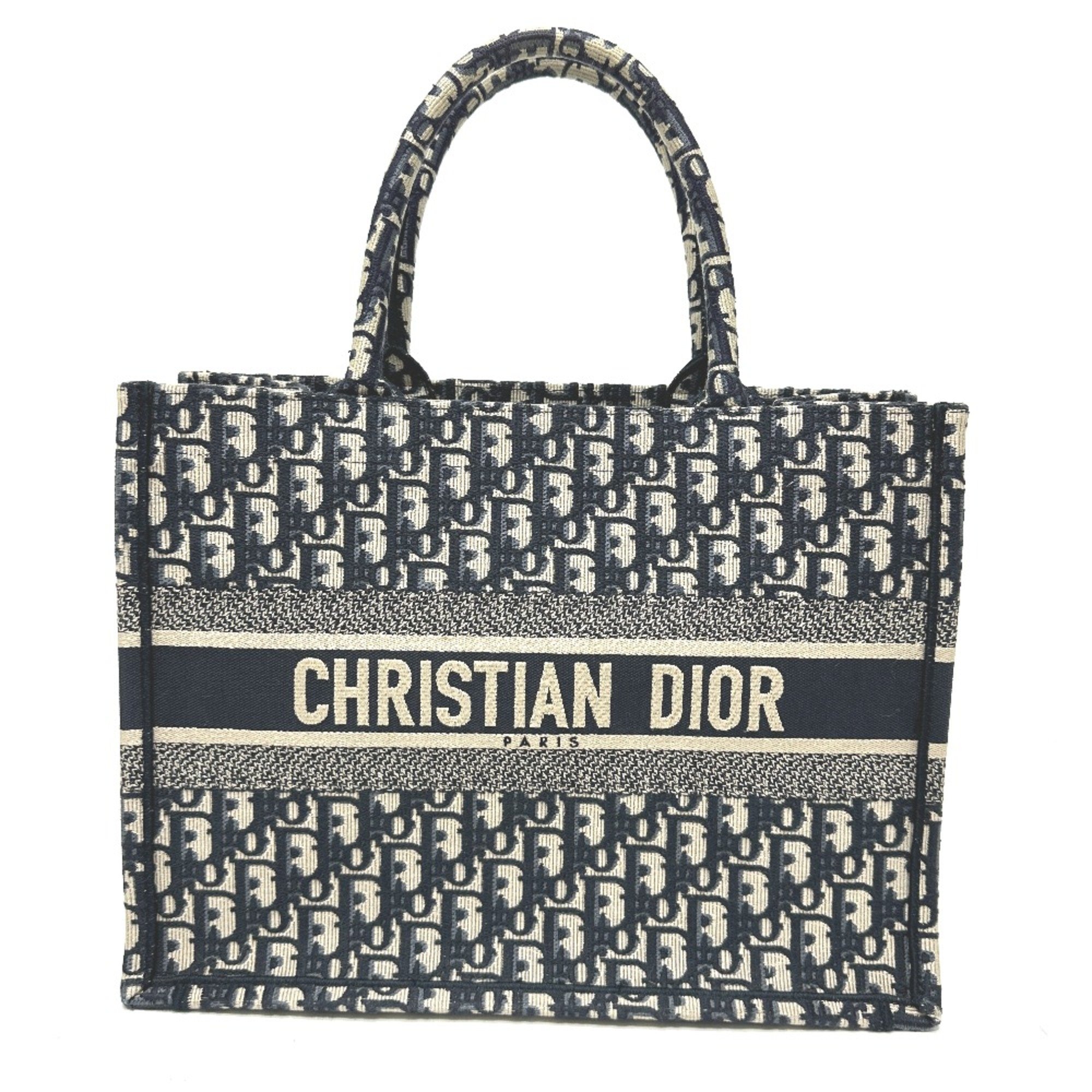 CHRISTIAN DIOR Oblique Embroidered Tote Bag Navy