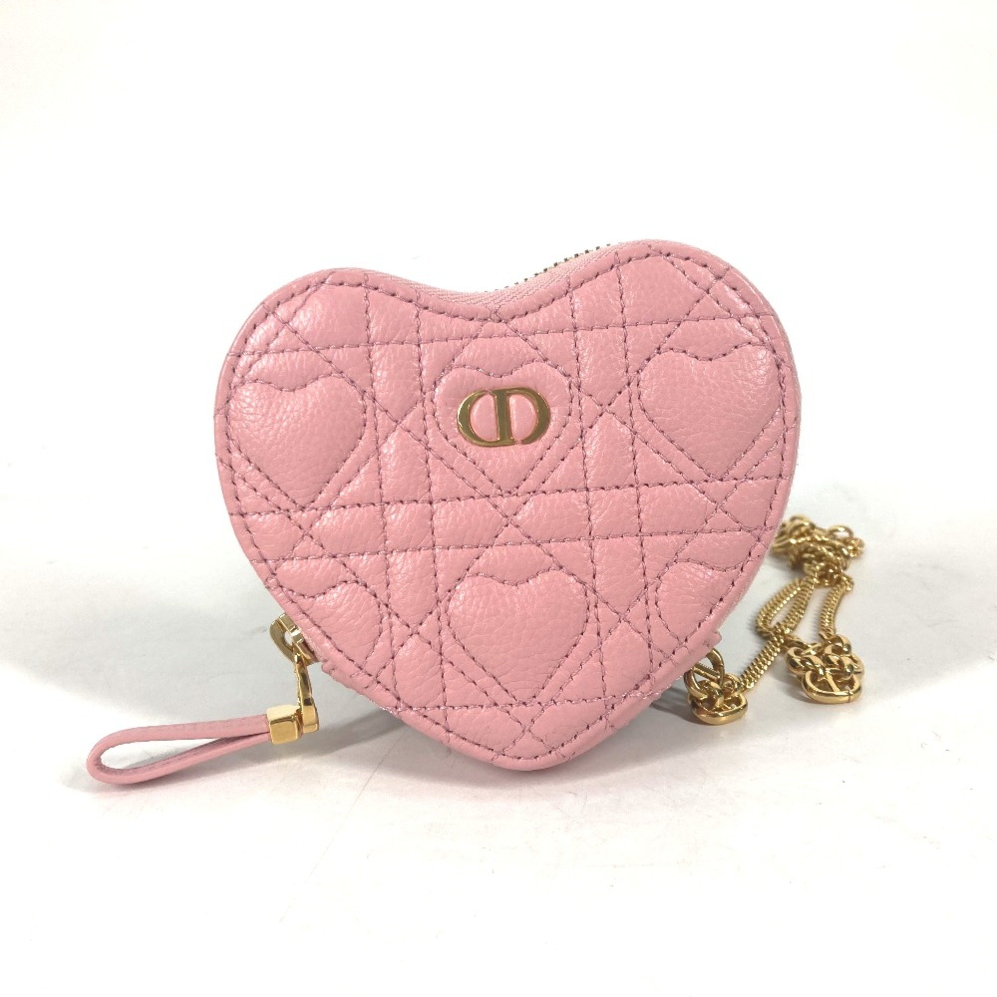 CHRISTIAN DIOR Pochette Crossbody 2WAY Bag Pouch Chain Bag Heart Cannage Shoulder Bag pink GoldHardware