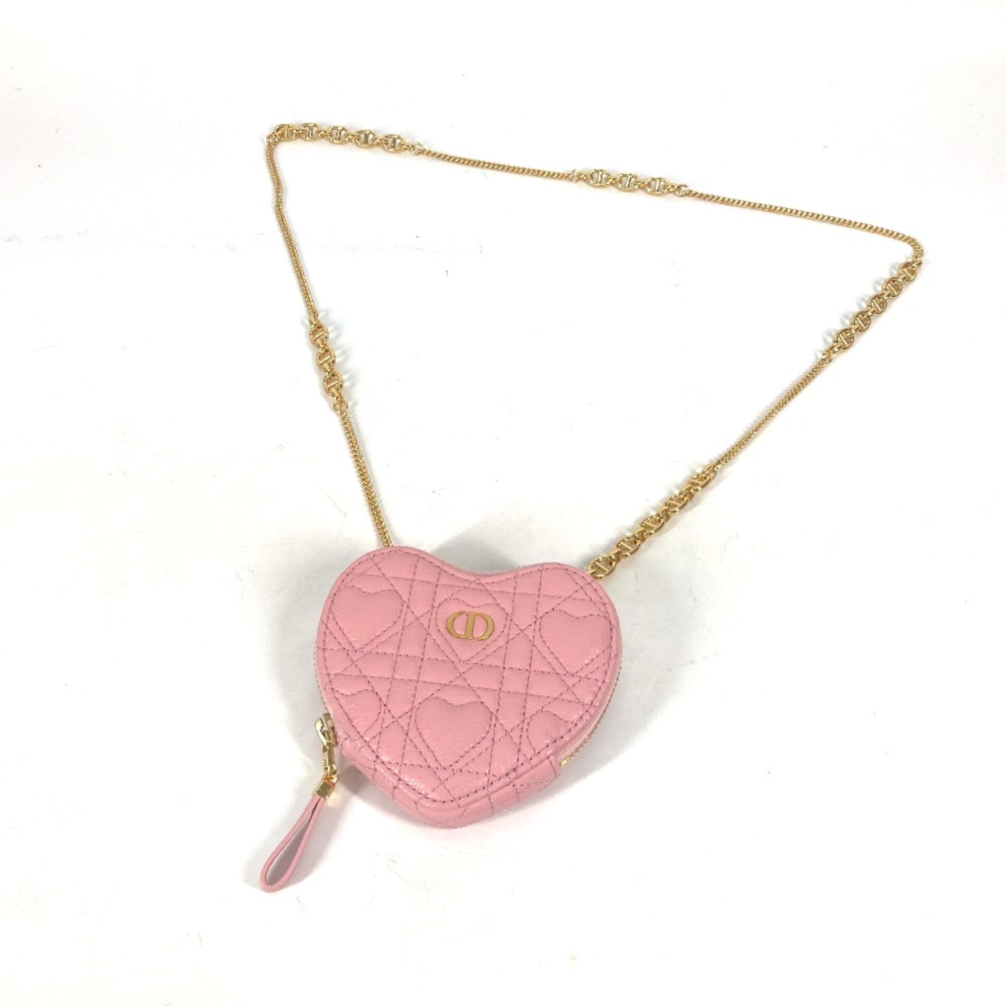 CHRISTIAN DIOR Pochette Crossbody 2WAY Bag Pouch Chain Bag Heart Cannage Shoulder Bag pink GoldHardware