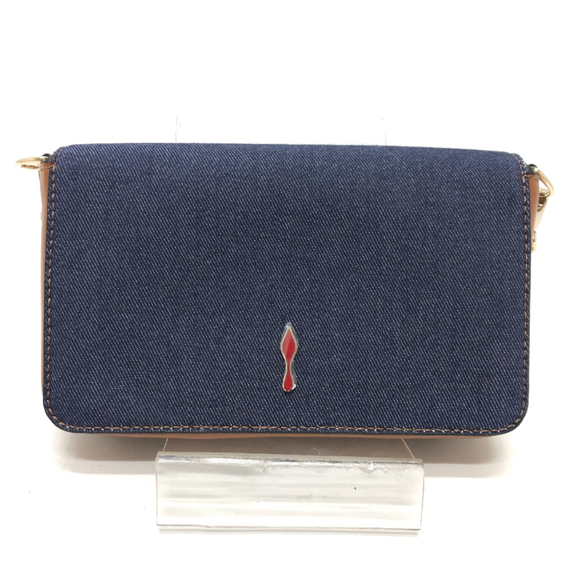 Christian Louboutin 1195313 logo Denim Chain Shoulder Bag Navy Based GoldHardware