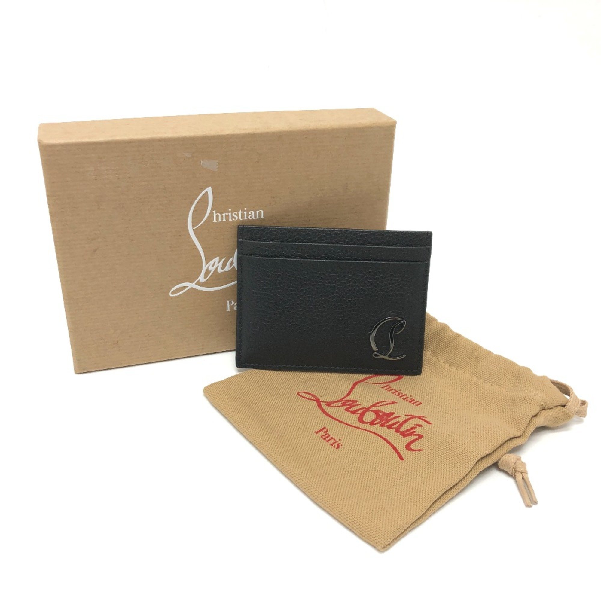 Christian Louboutin logo Business card holder Card Case Black Gunmetal