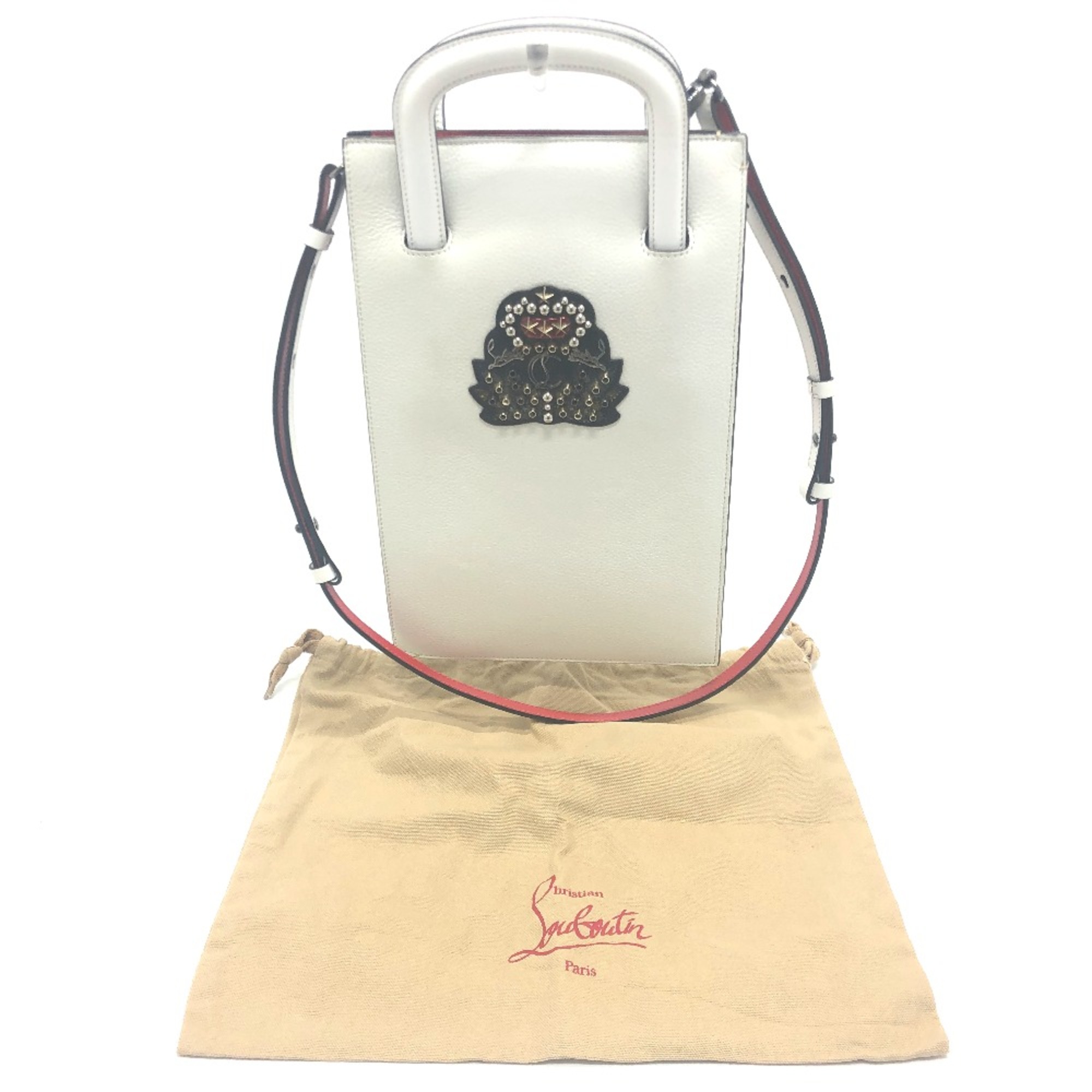 Christian Louboutin emblem trick truck Bag 2WAY Clutch bag Tote Bag White Red