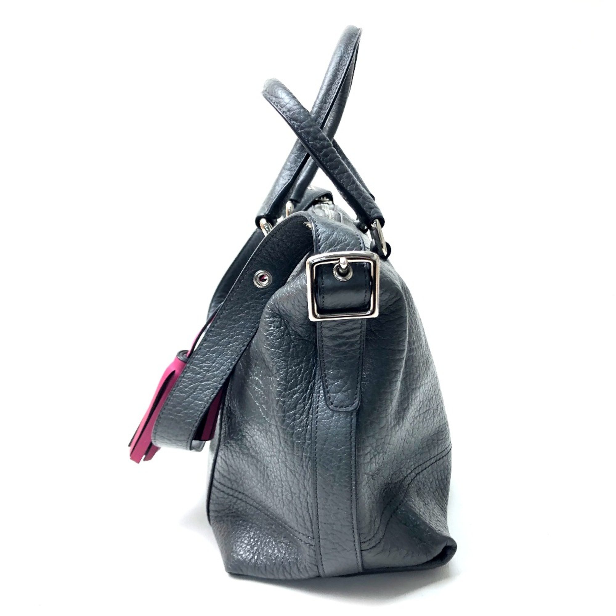 coach 21140 Textured legacy Bag Shoulder Bag Charcoal gray gray Fuchsia pink