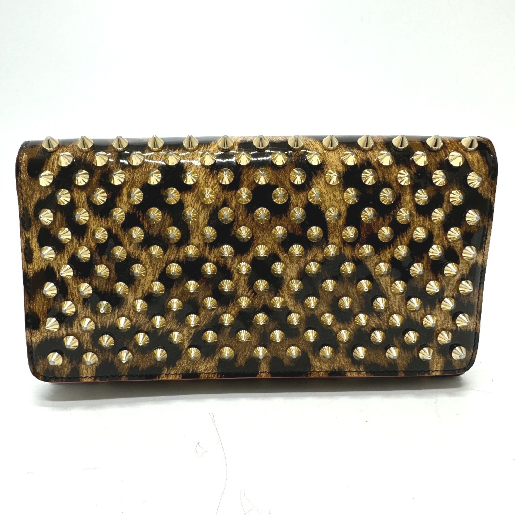 Christian Louboutin 1165077 Leopard leopard pattern leopard Spike studs Long Wallet Brown Black