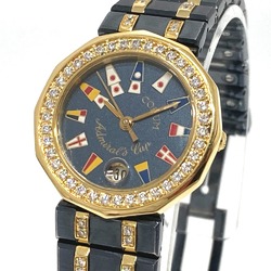 Corum 446086 Gun Metal Blue Diamond Bezel Quartz Wristwatch Navy x Gold