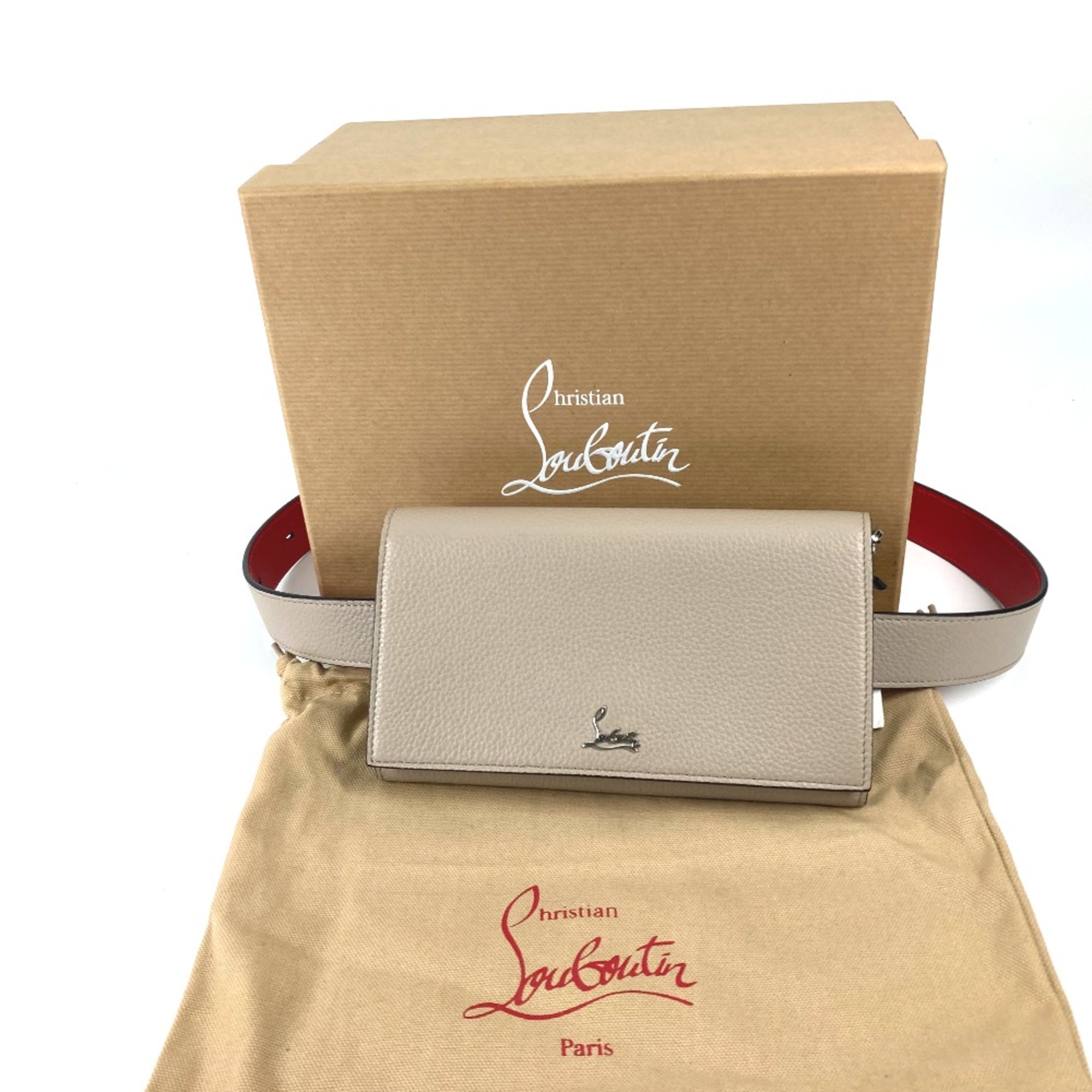 Christian Louboutin 3195109 belt chain bag 3WAY Clutch Bag Shoulder Bag Belt Bag Waist Pouch Beige