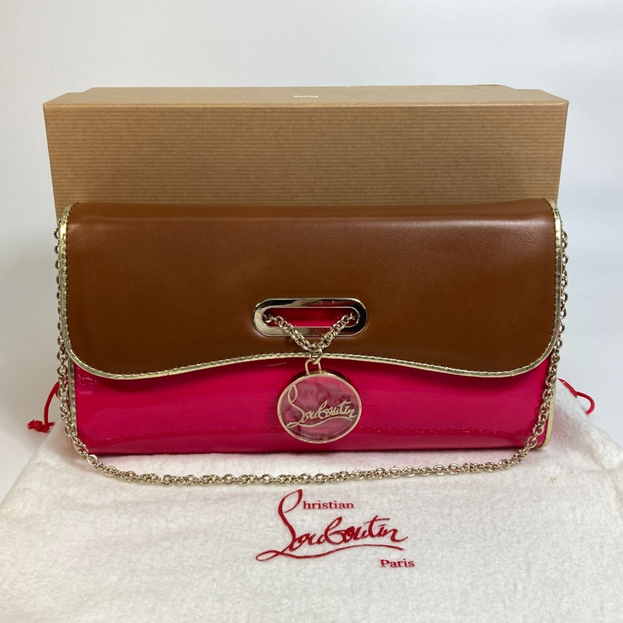 Christian Louboutin 1120586 Bicolor Bag Hand Bag Clutch bag Brown x pink