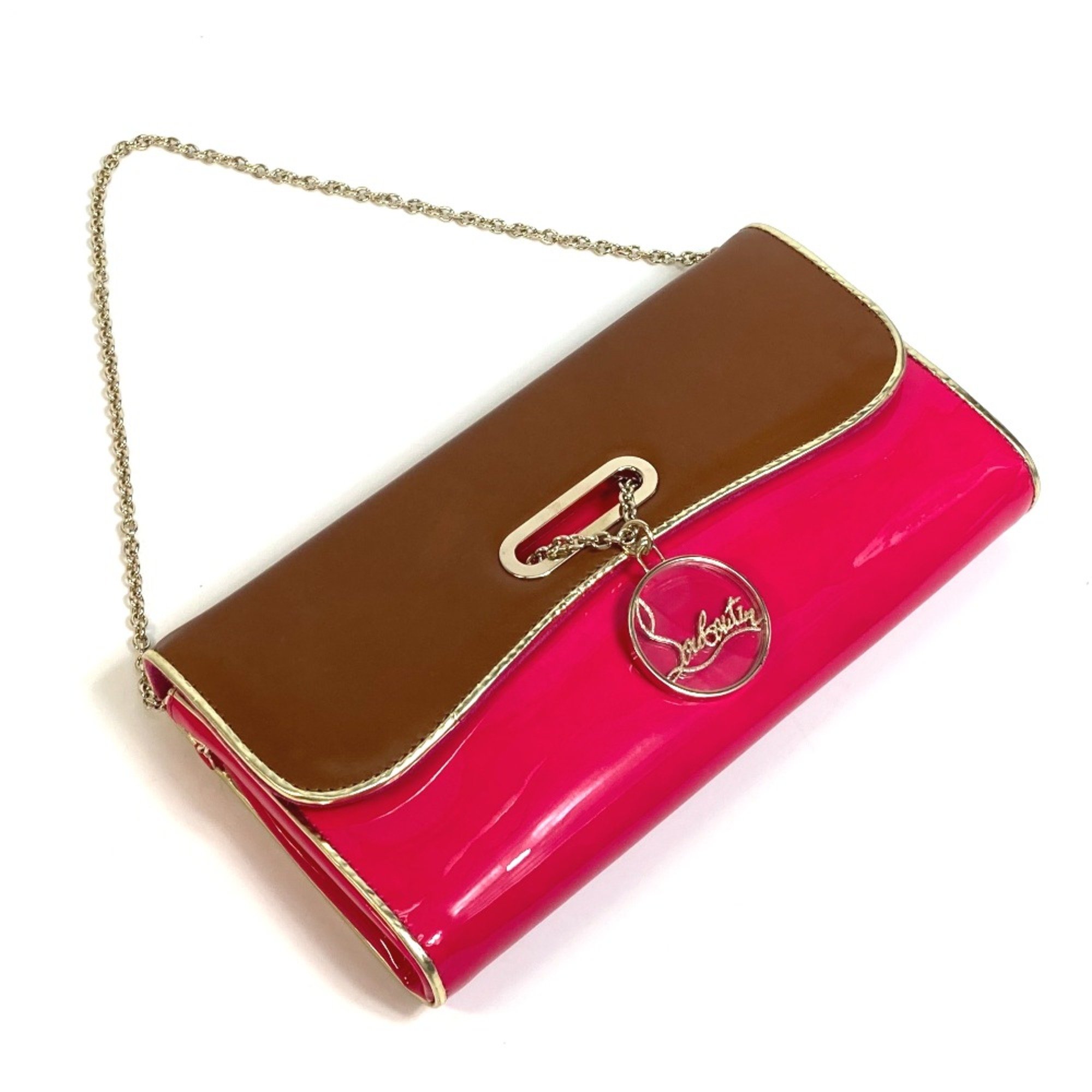 Christian Louboutin 1120586 Bicolor Bag Hand Bag Clutch bag Brown x pink