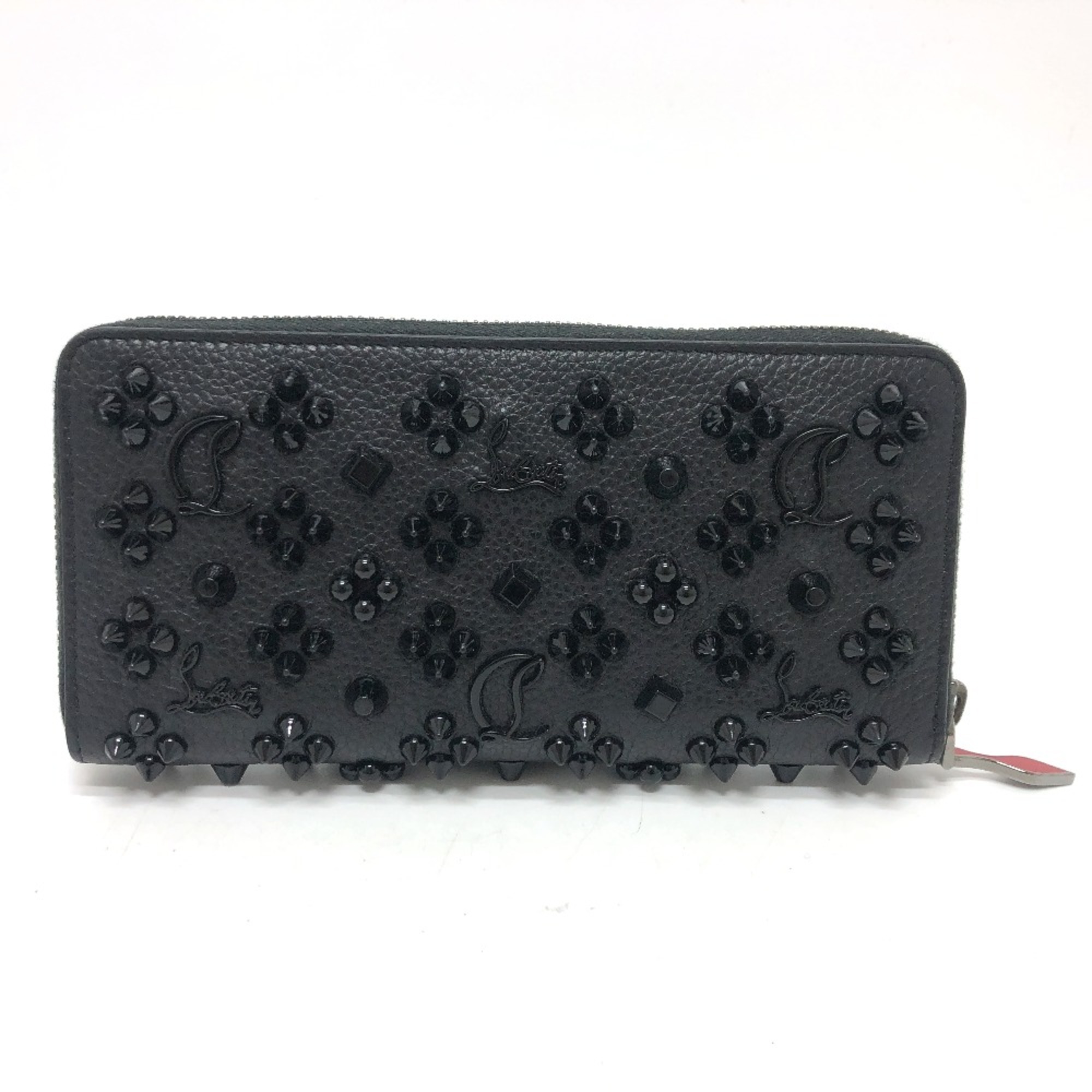 Christian Louboutin 3175224 Studs Zip Around Long Wallet BlackSilverHardware