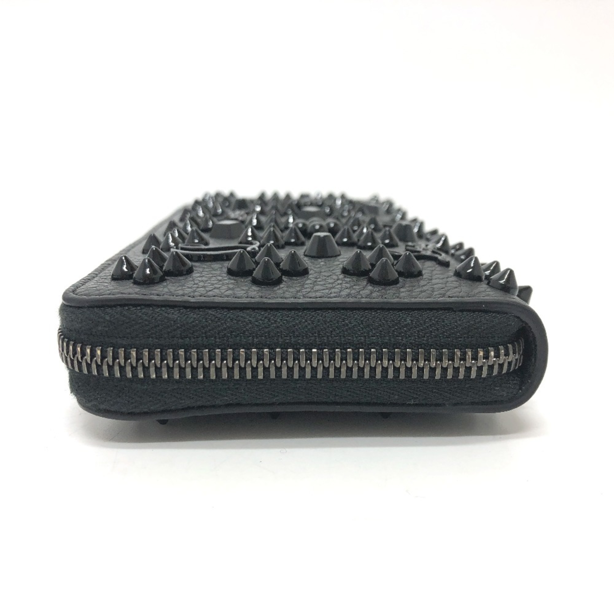 Christian Louboutin 3175224 Studs Zip Around Long Wallet BlackSilverHardware