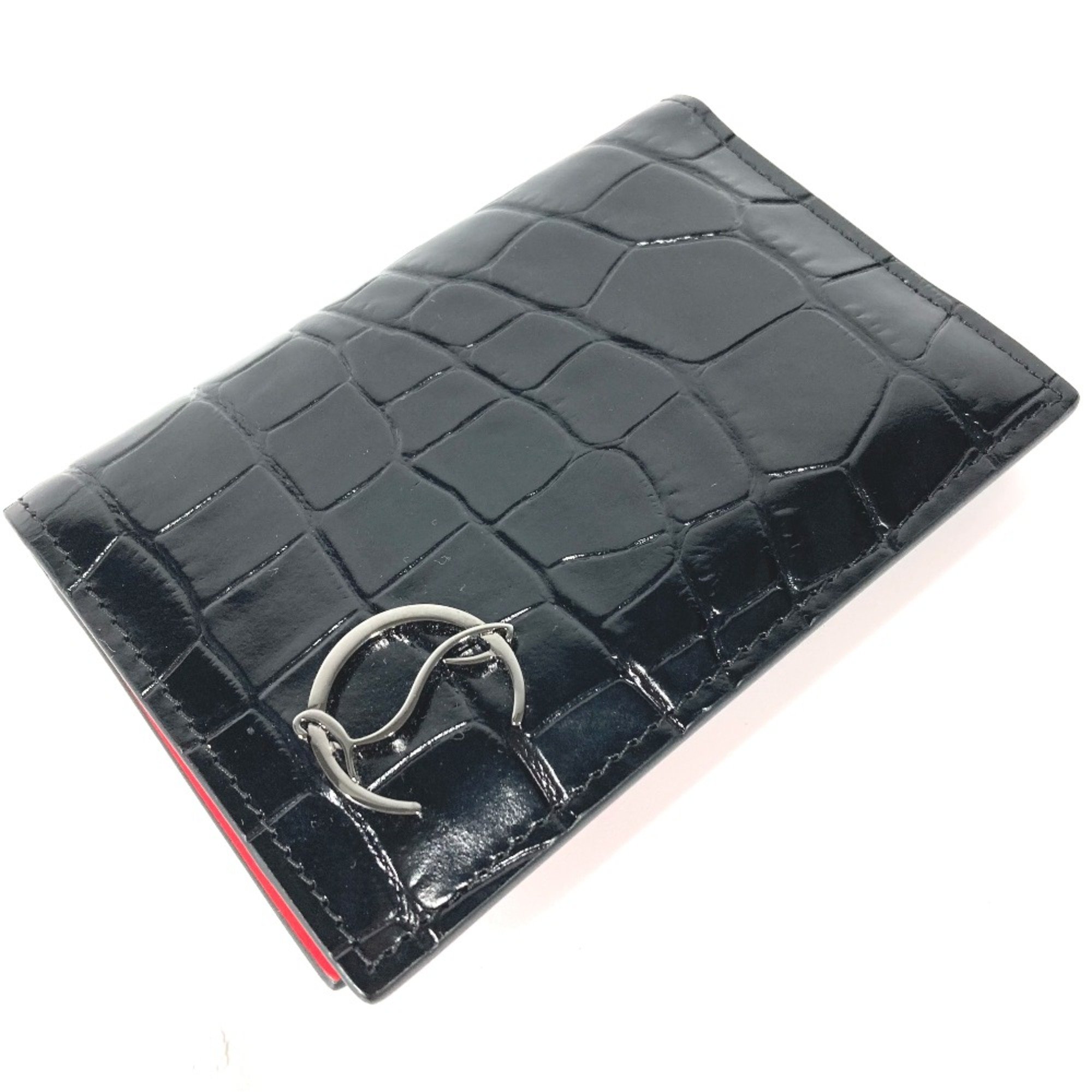 Christian Louboutin 3205329 Business Card Holder Pass Case Two fold Card Case Black Red