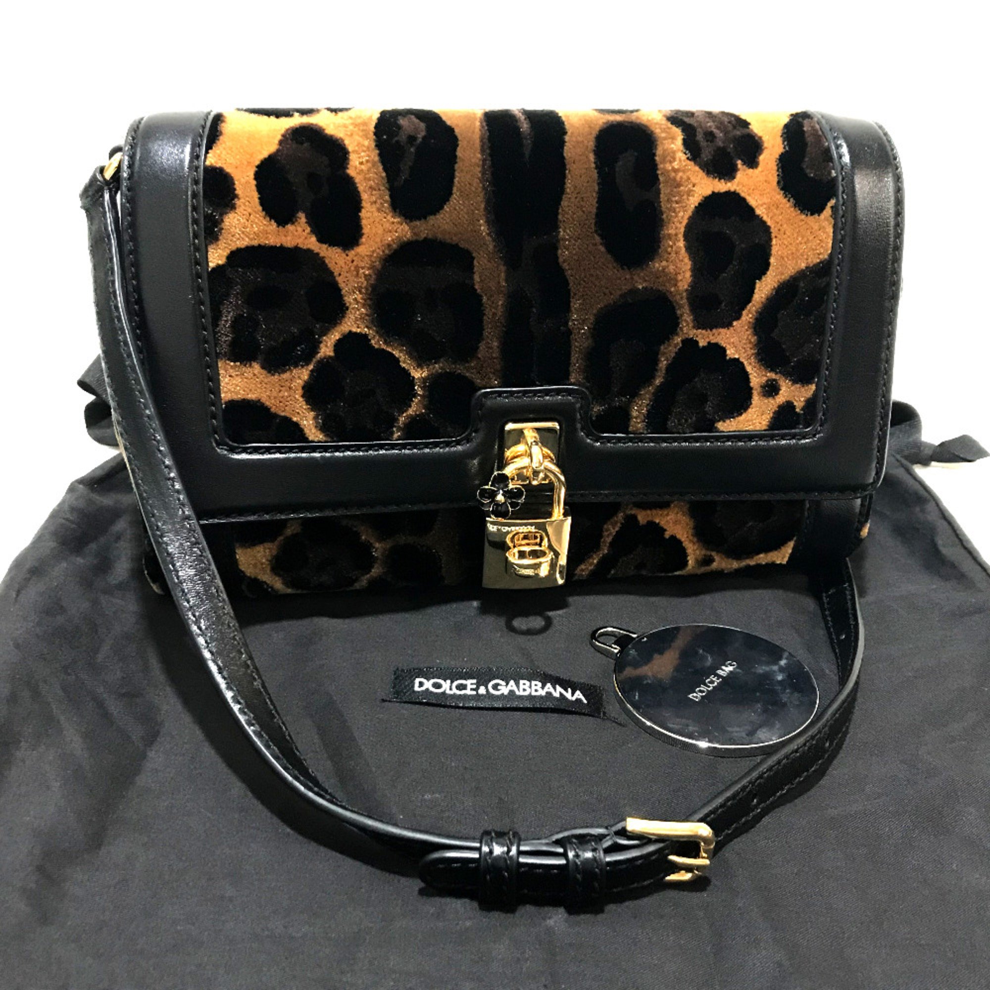 DOLCE&GABBANA Leopard print Bag Crossbody bag Shoulder Bag Black x Brown