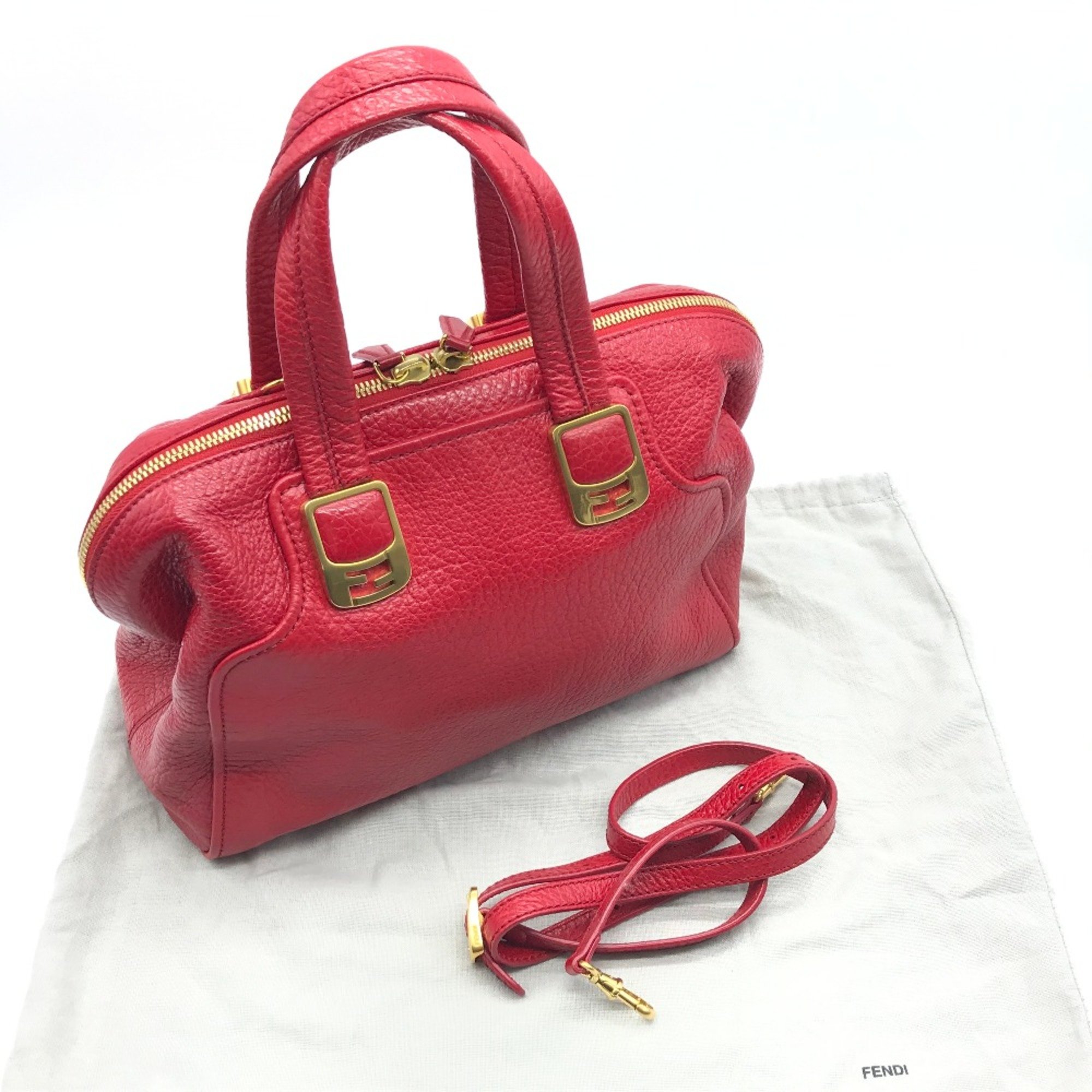 Fendi 8BL114 Mini Duffle Bag 2WAY Shoulder Bag Hand Bag Red