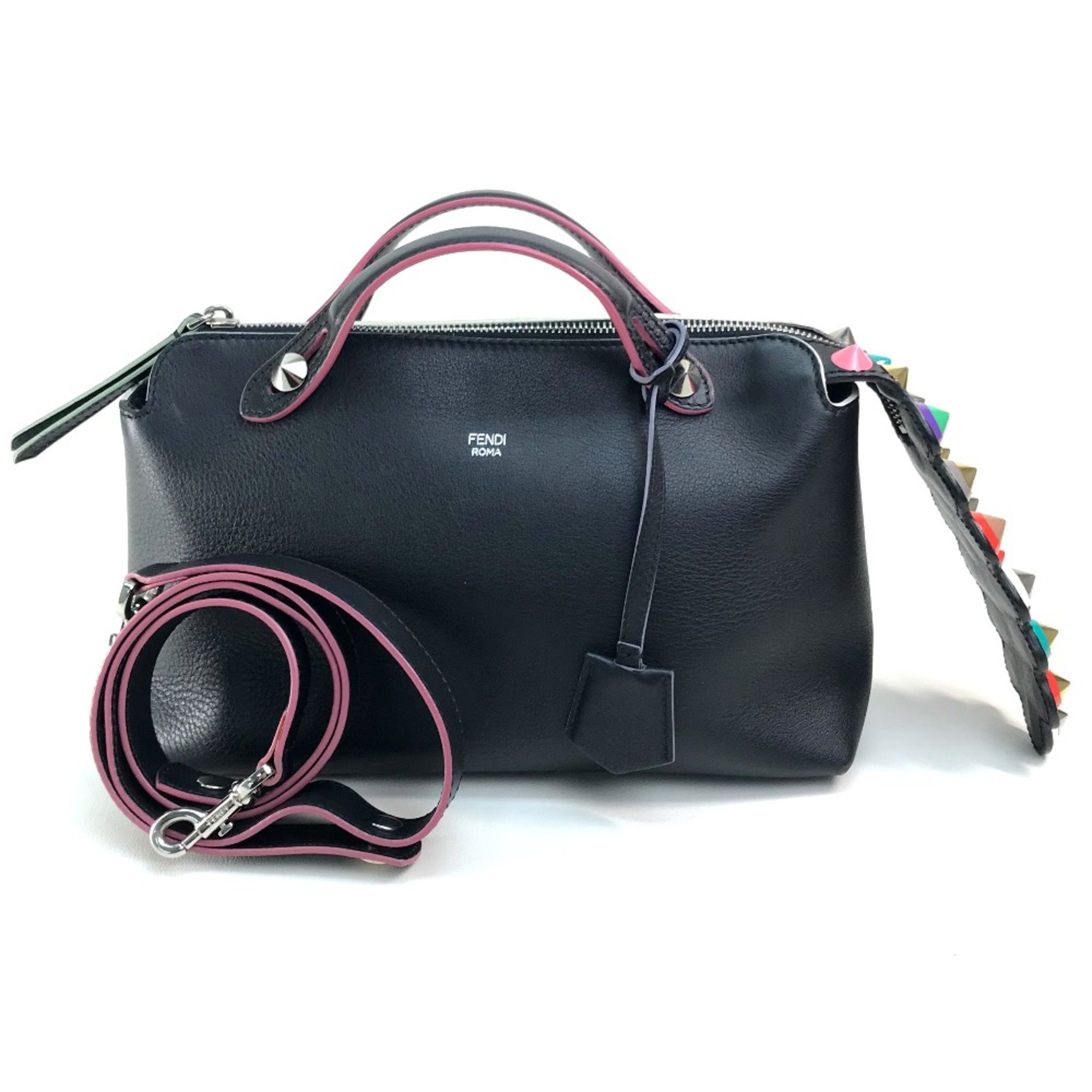 Fendi 8BL124 By the way medium Bag 3WAY Hand Bag Crossbody Shoulder Bag Black x pink