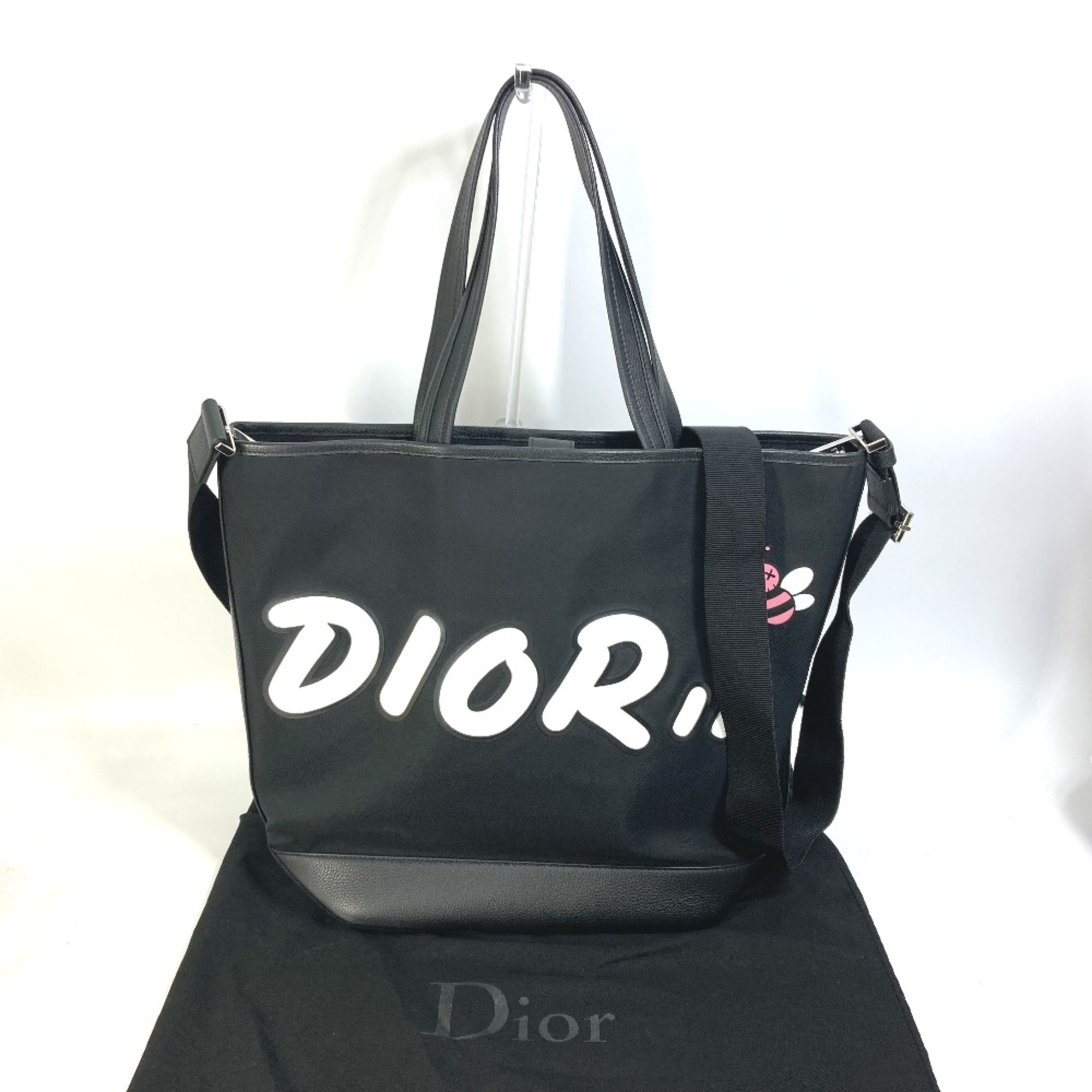 CHRISTIAN DIOR-Om KAWS collaboration Japan limited Crossbody 2WAY Bag Shoulder Bag Tote Bag Black Pink x White