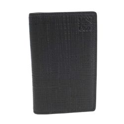Auth LOEWE Compact Wallet/Card Holder Linen Leather Black 101.88.L56 (BF305500)