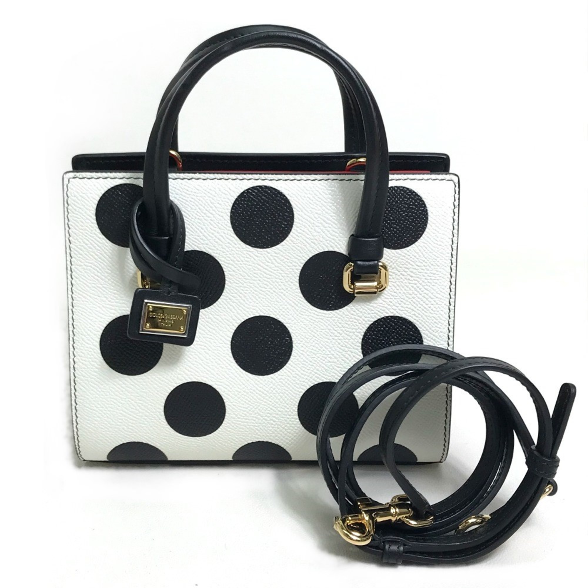 DOLCE&GABBANA Dot pattern Bag Mini Shoulder Bag Hand Bag White x Black x Red