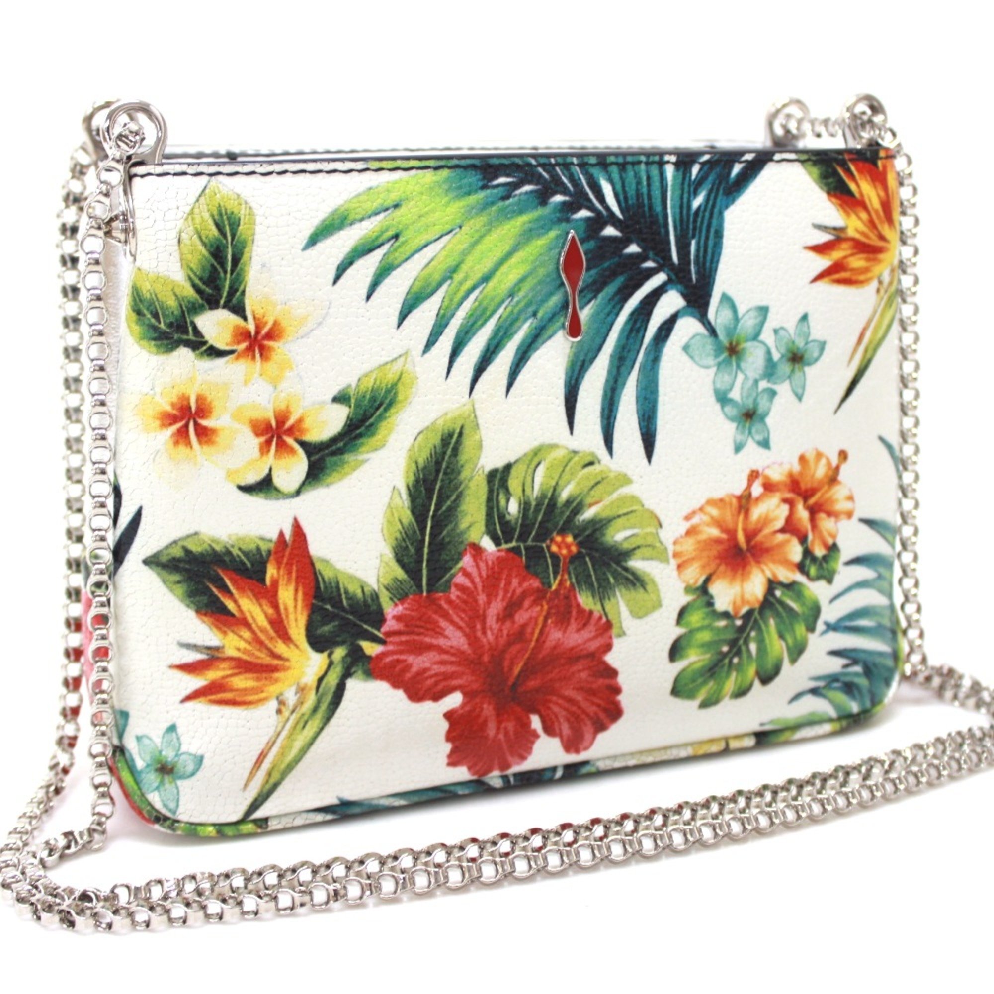 Christian Louboutin Botanical pattern Chain Shoulder Bag White Multicolore