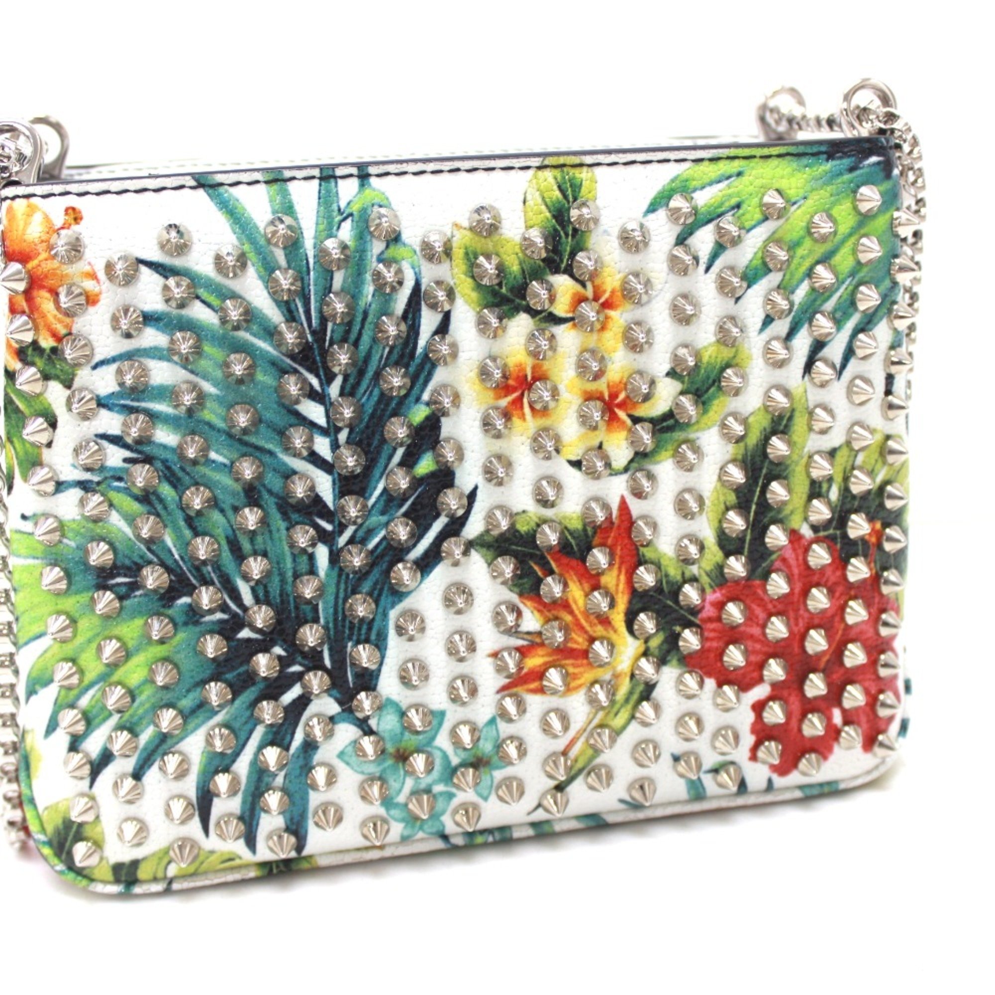 Christian Louboutin Botanical pattern Chain Shoulder Bag White Multicolore