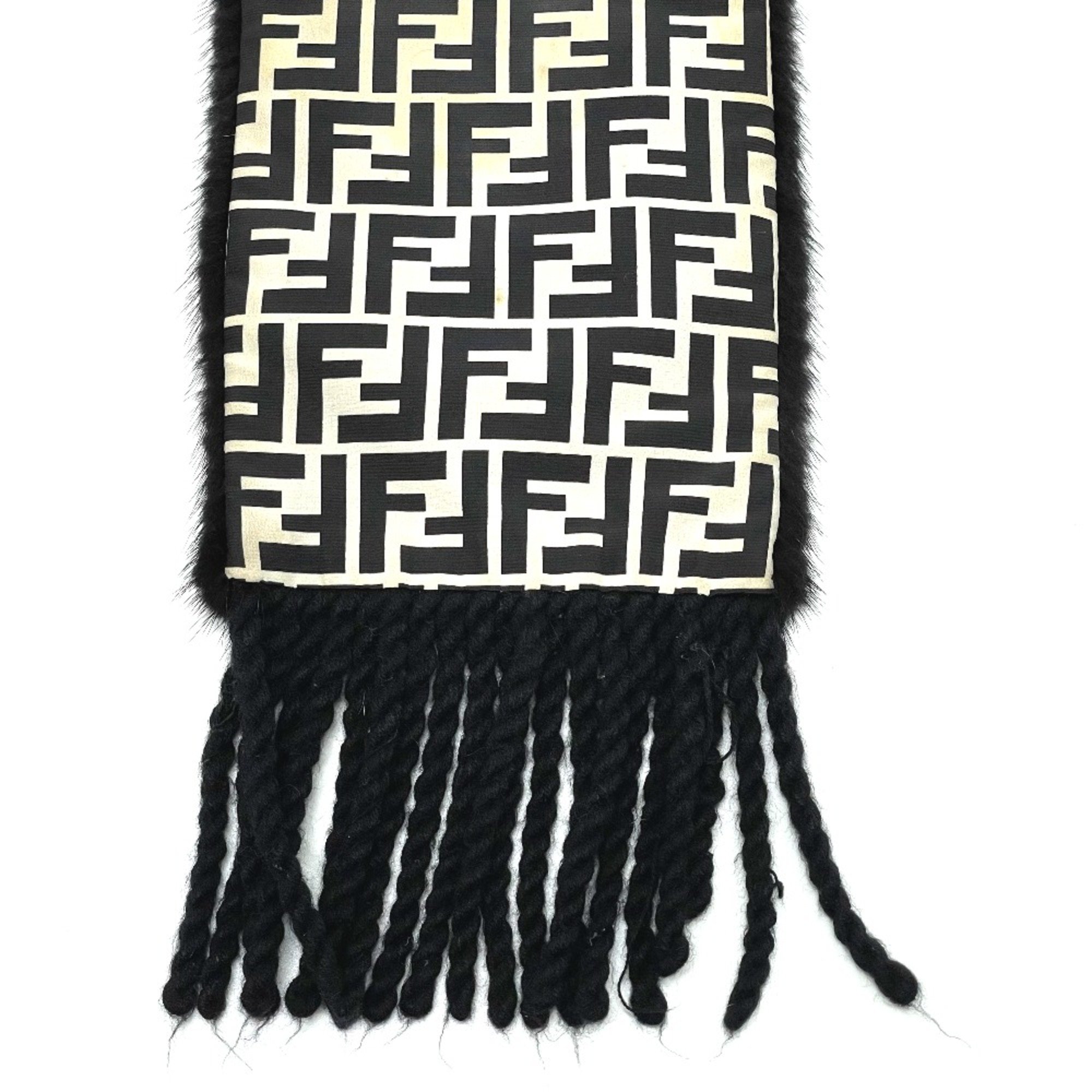 Fendi FNG470 FF Zucca Fur fringe Scarf Black