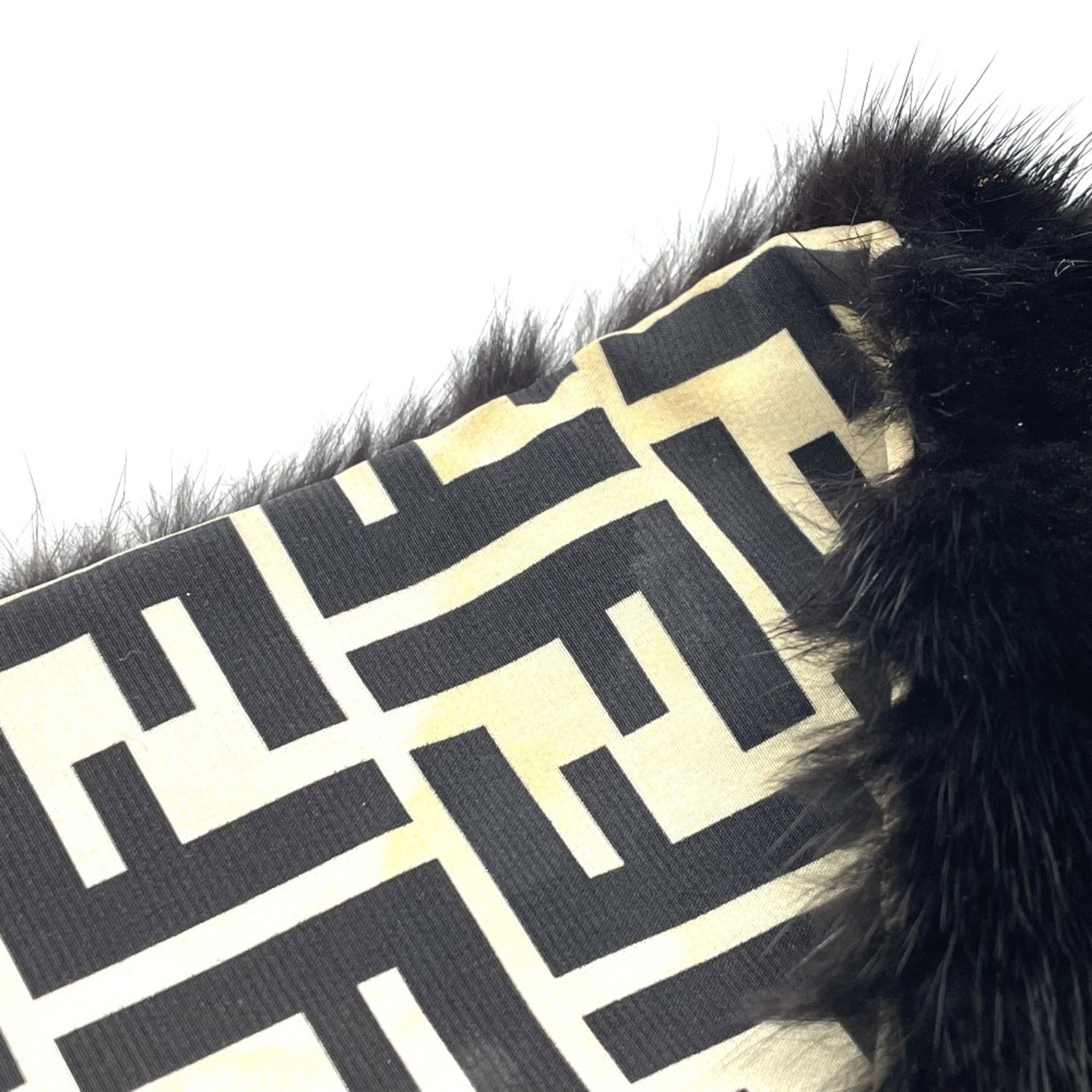 Fendi FNG470 FF Zucca Fur fringe Scarf Black